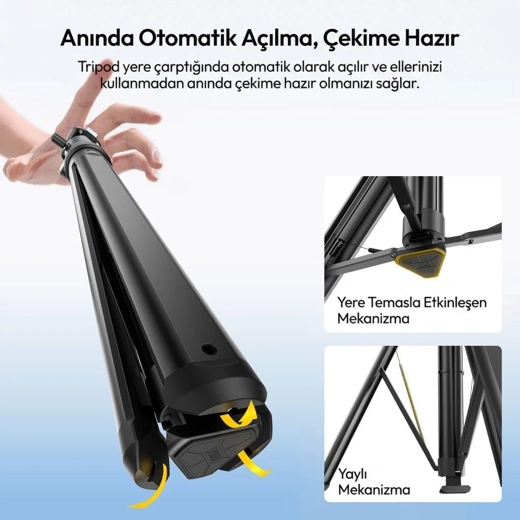 Ulanzi MT93 160cm Otomatik Açılır Uka Ball Head Quick Release Alüminyum Tripod - T202