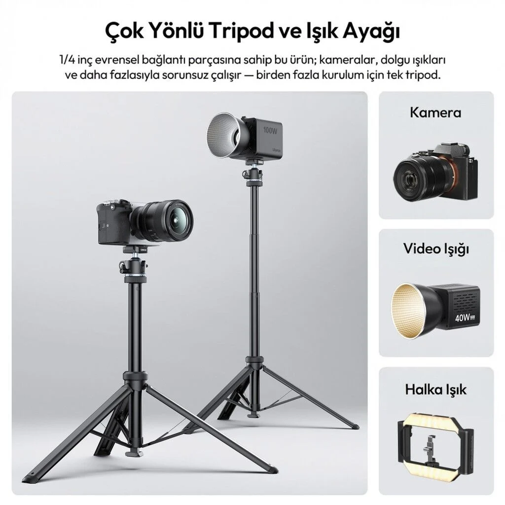 Ulanzi MT93 160cm Otomatik Açılır Uka Ball Head Quick Release Alüminyum Tripod - T202