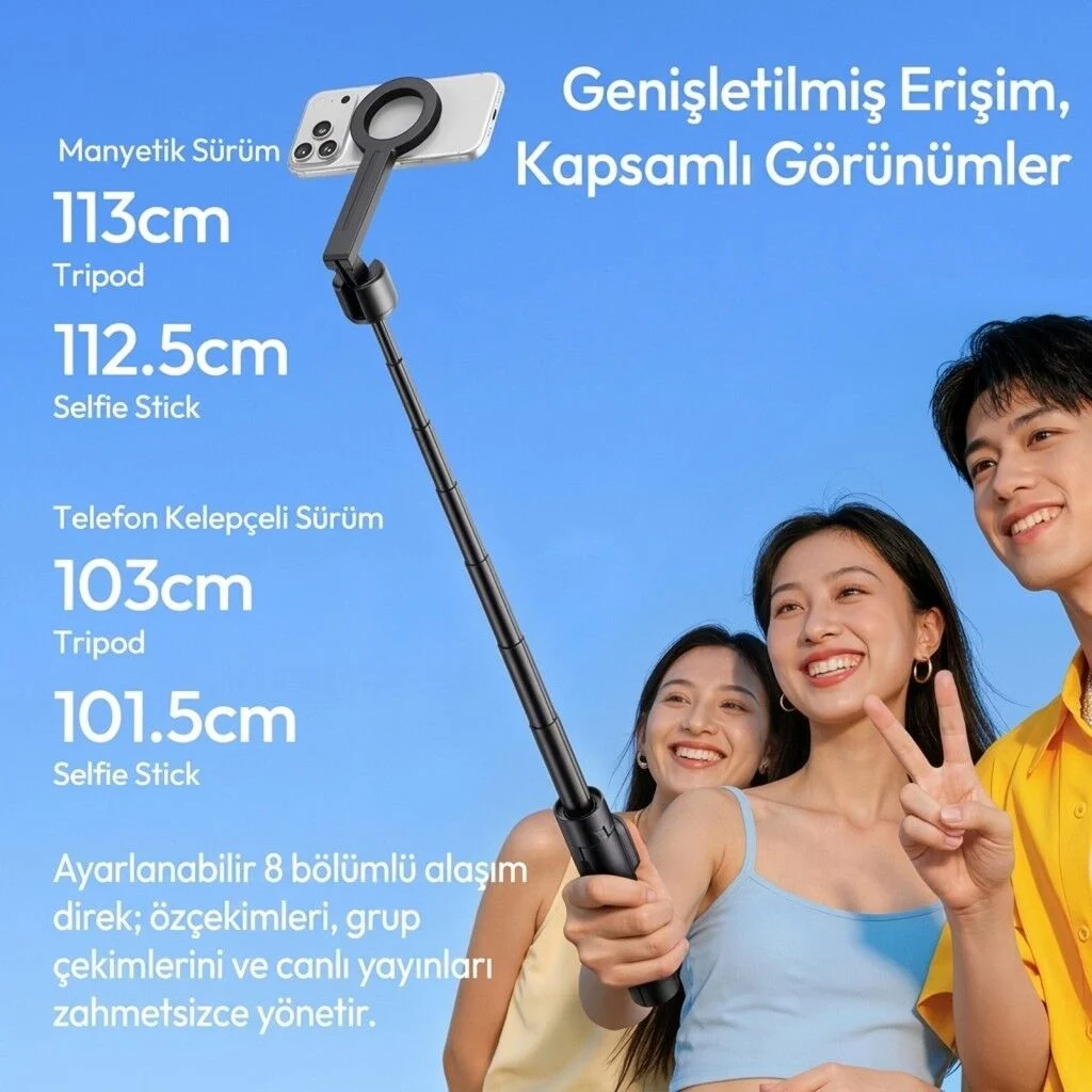 Ulanzi SK26 113cm Manyetik 2'si 1 Arada Selfie Monopod Tripod Siyah - S014