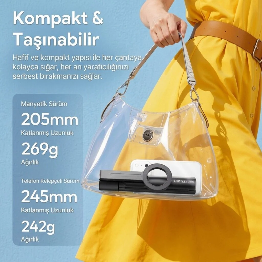 Ulanzi SK26 113cm Manyetik 2'si 1 Arada Selfie Monopod Tripod Siyah - S014