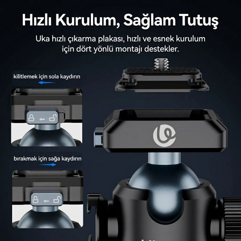 Ulanzi T100 UKA Quick Release Ball Head Tripod Başlığı - C062