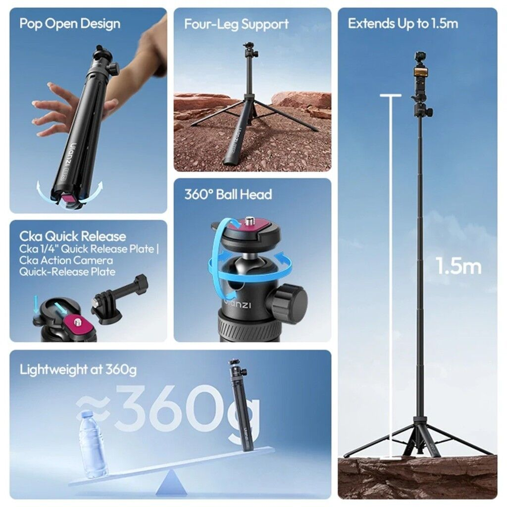 Ulanzi TT24 CKA 146cm Quick Release Selfie Stick Tripod Siyah - S044