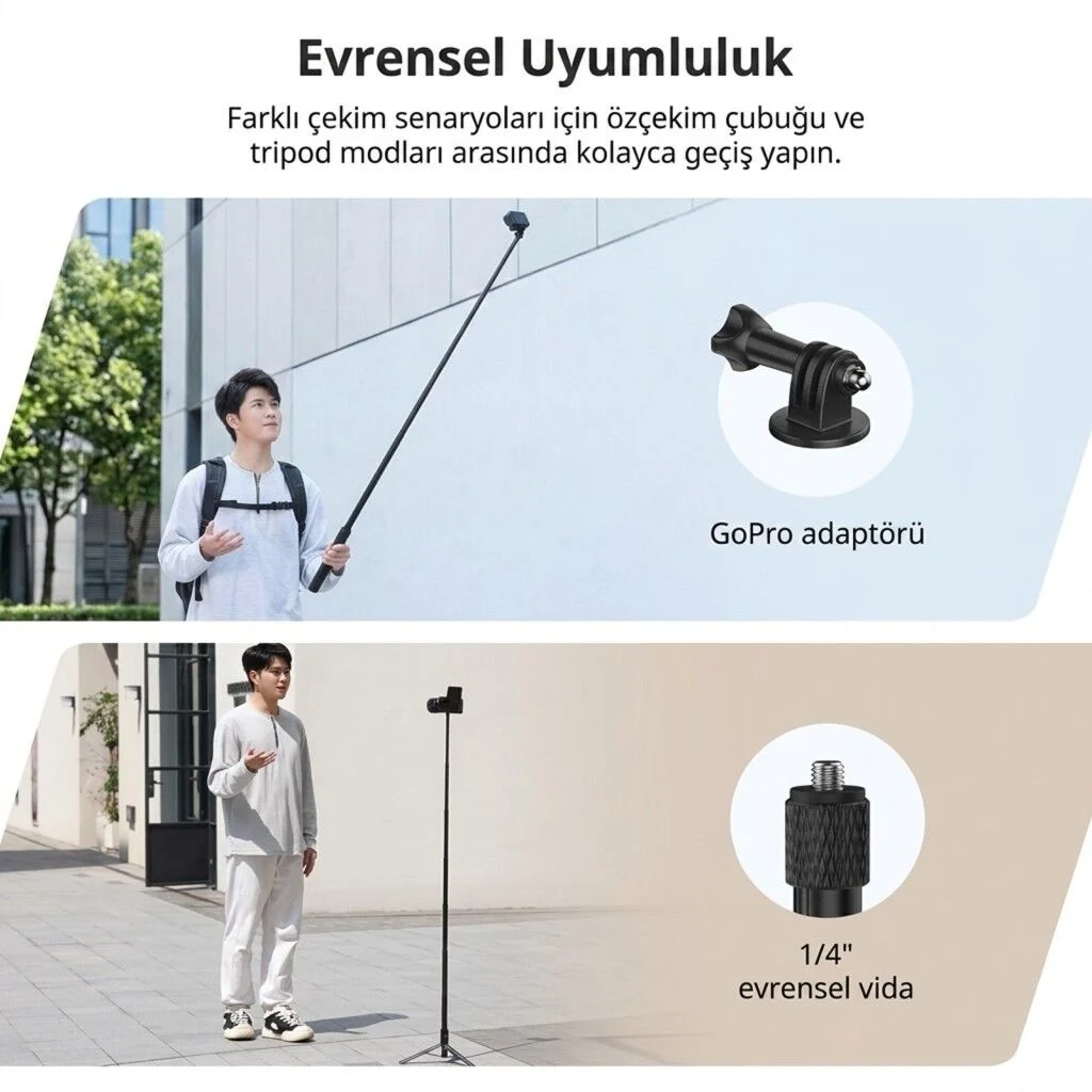 Ulanzi TT52 1.5m Aksiyon Kamera Uyumlu Hızlı Açılabilir Tripod - T090GBB3