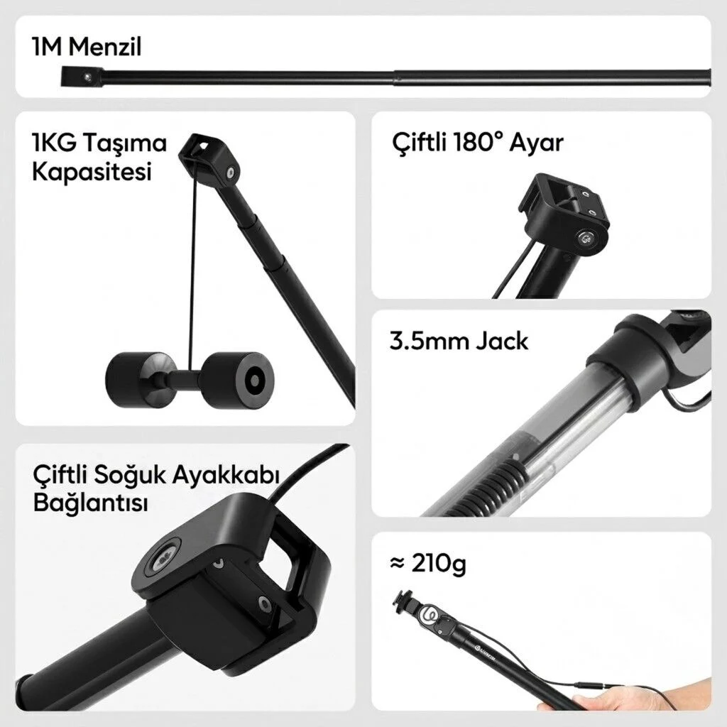 Ulanzi ZJ08 Cold Shoe Mikrofon Uzatma Kolu Ayarlanabilir Boom Arm - S008