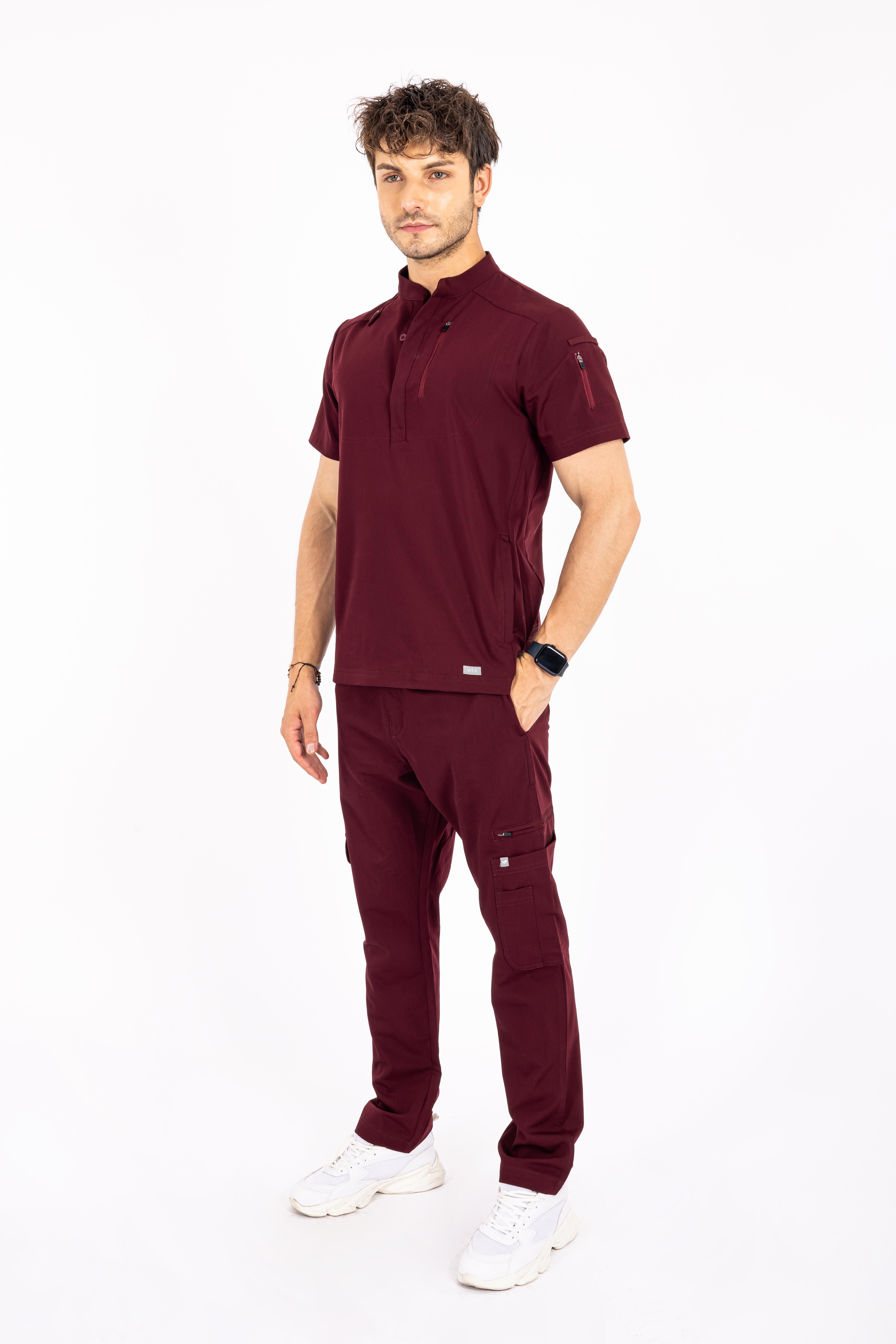 Freddo Vita Bordo Erkek Scrubs Üst - Medikal Giyim Uniform
