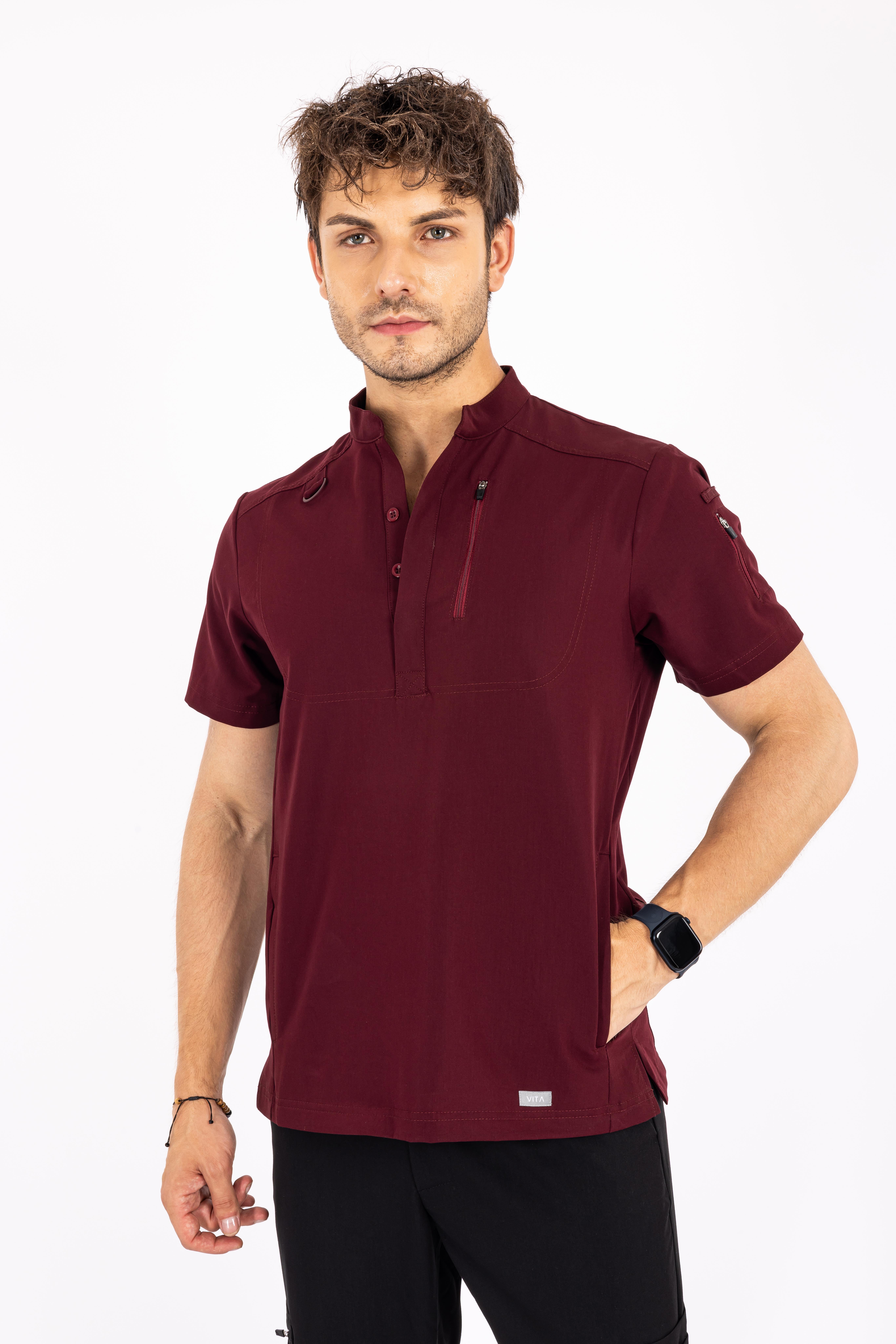 Freddo Vita Bordo Erkek Scrubs Üst - Medikal Giyim Uniform