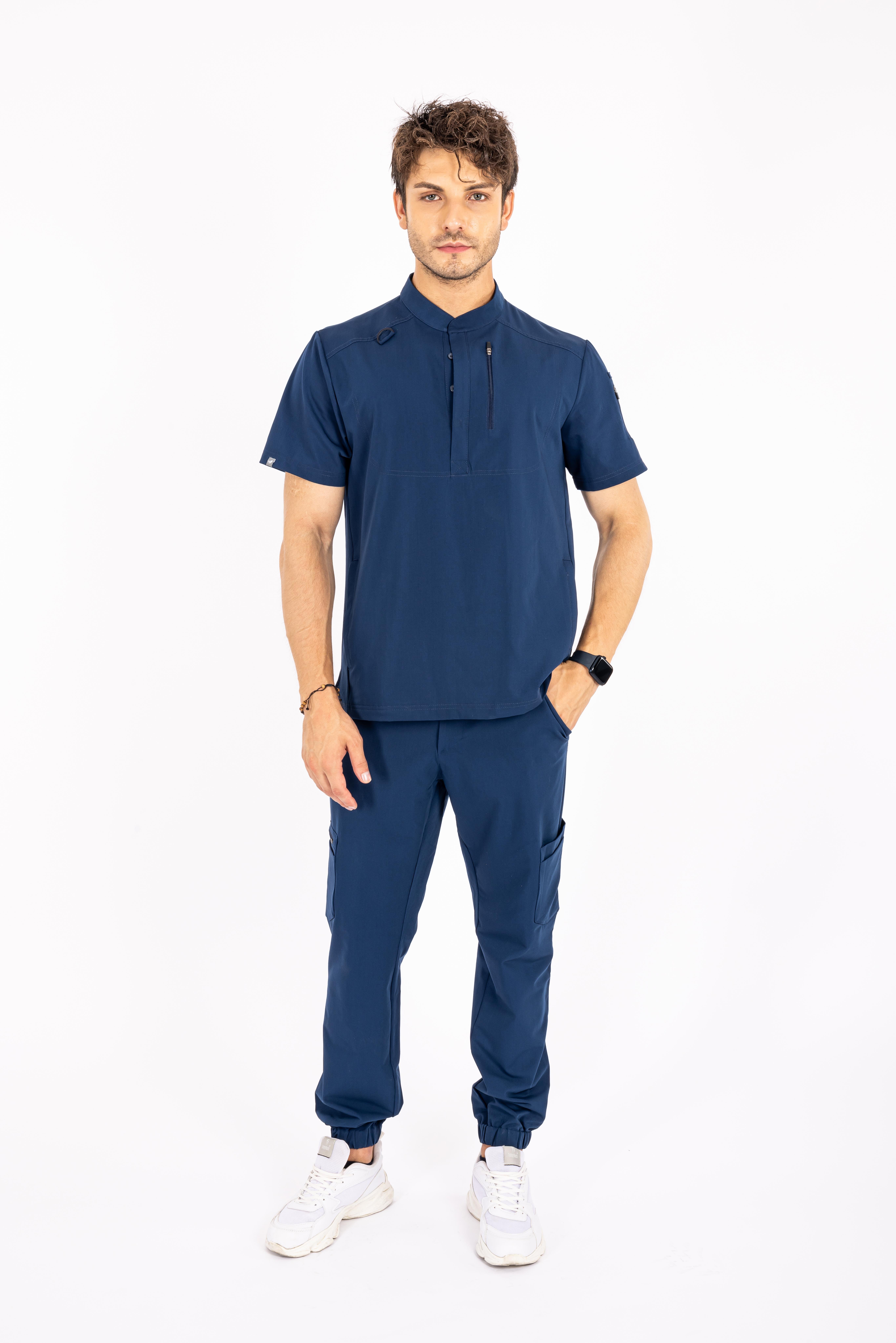 Freddo Vita Saks Mavisi Melanj Erkek Scrubs Üst - Medikal Giyim Uniform