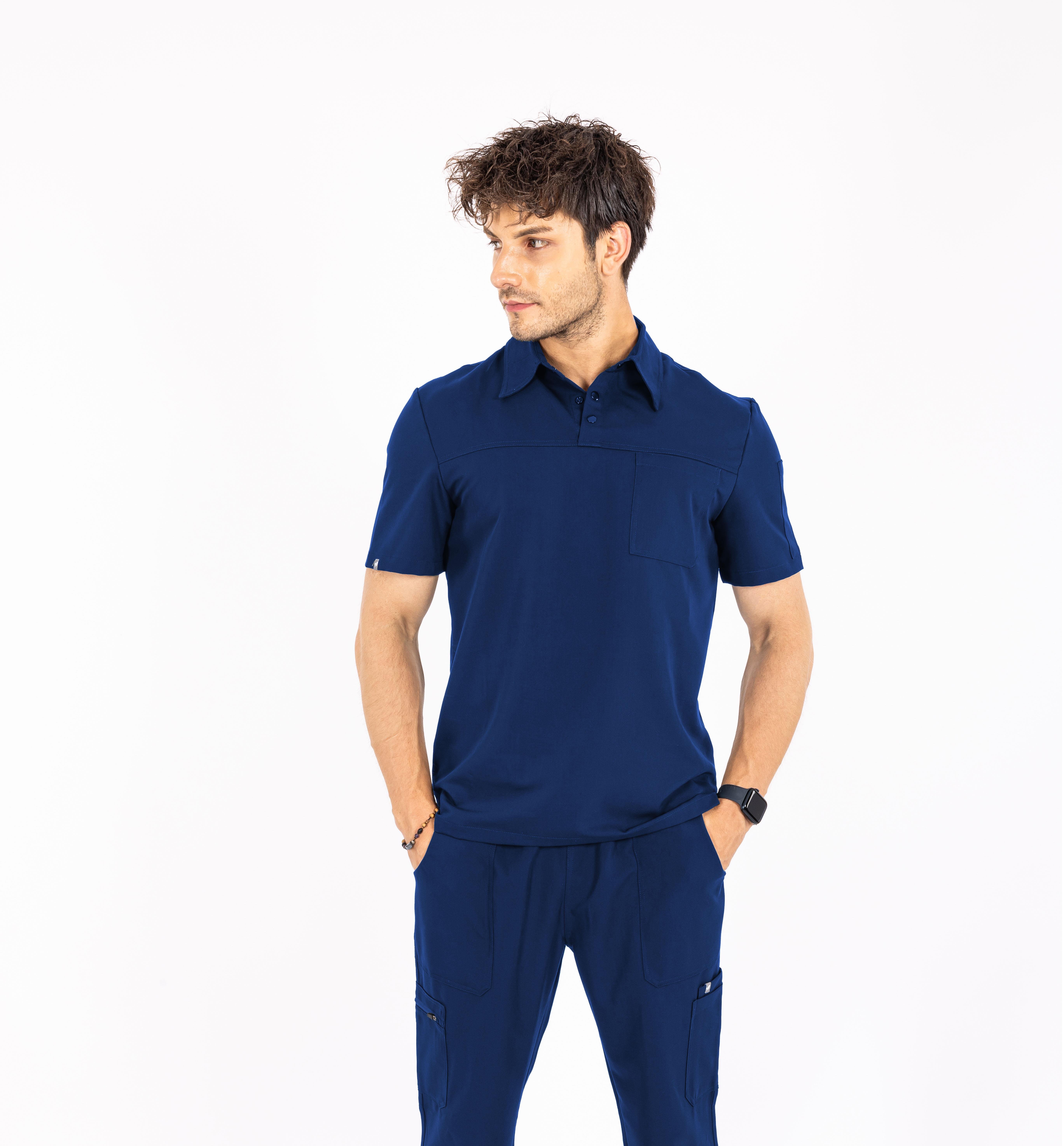 Gusto Vita Saks Mavisi Üst Erkek Scrubs Cerrahi Forma - Medikal Giyim Uniform