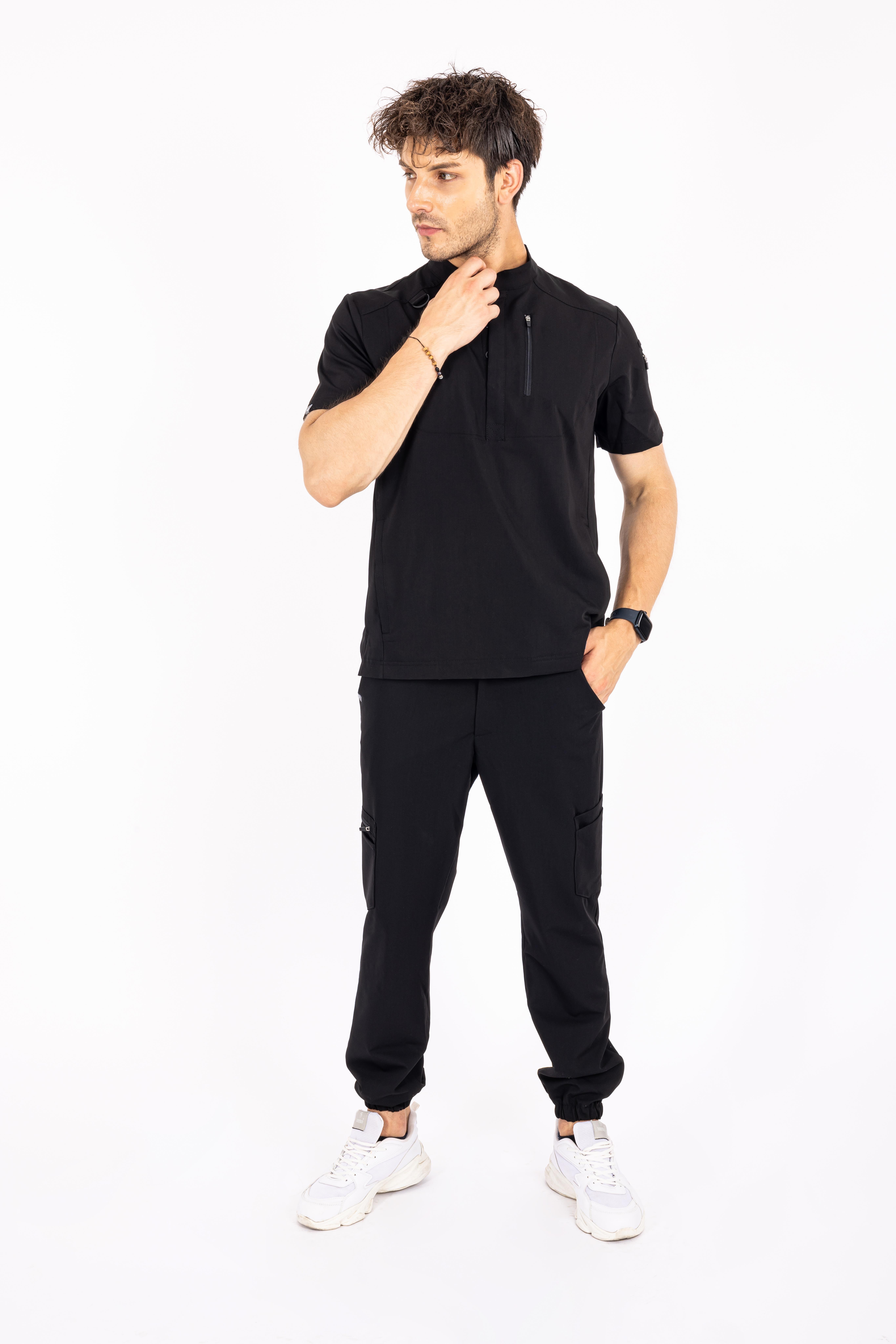 Jogger Piu Vita Siyah Erkek Scrubs Alt - Medikal Giyim Uniform