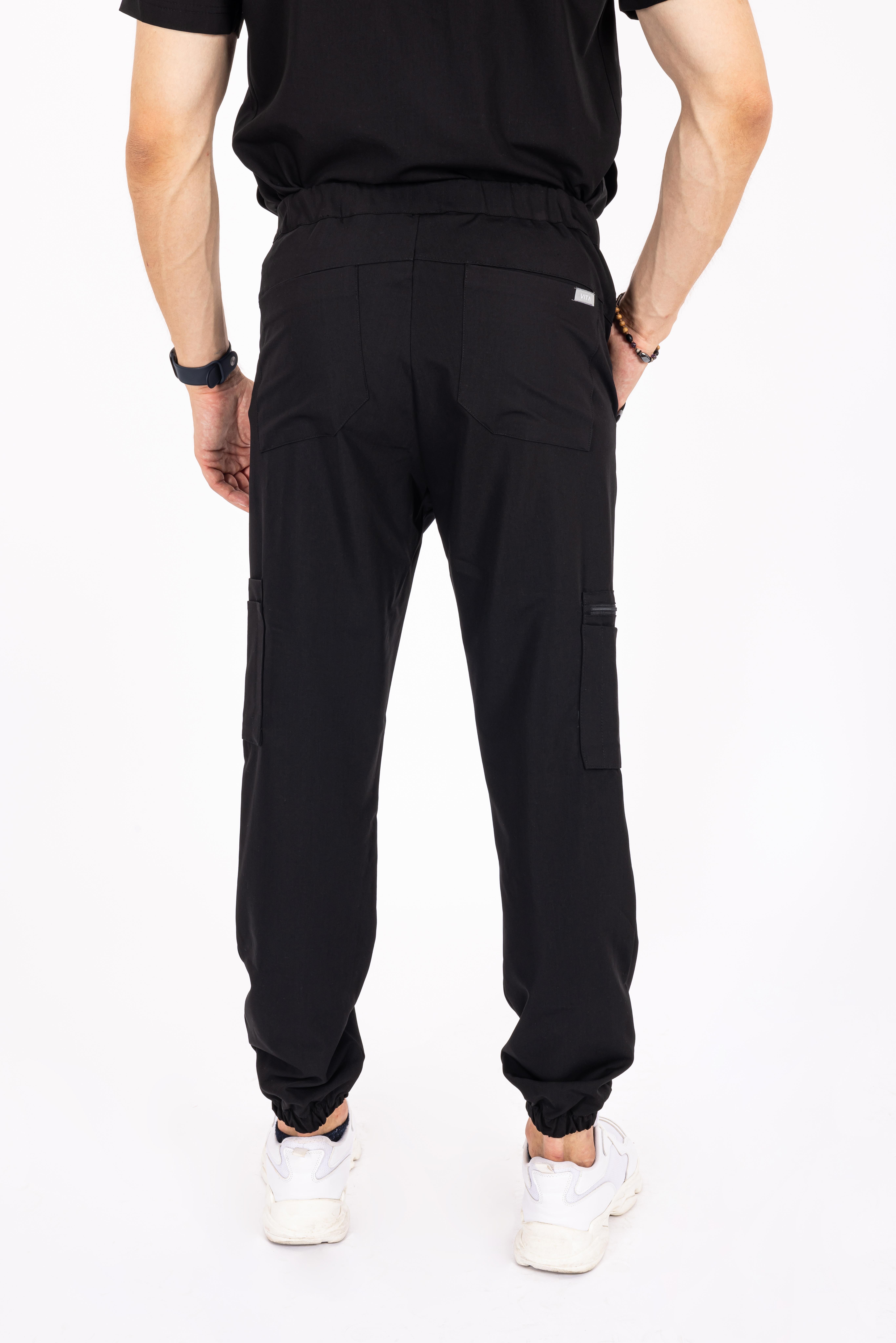 Jogger Piu Vita Siyah Erkek Scrubs Alt - Medikal Giyim Uniform