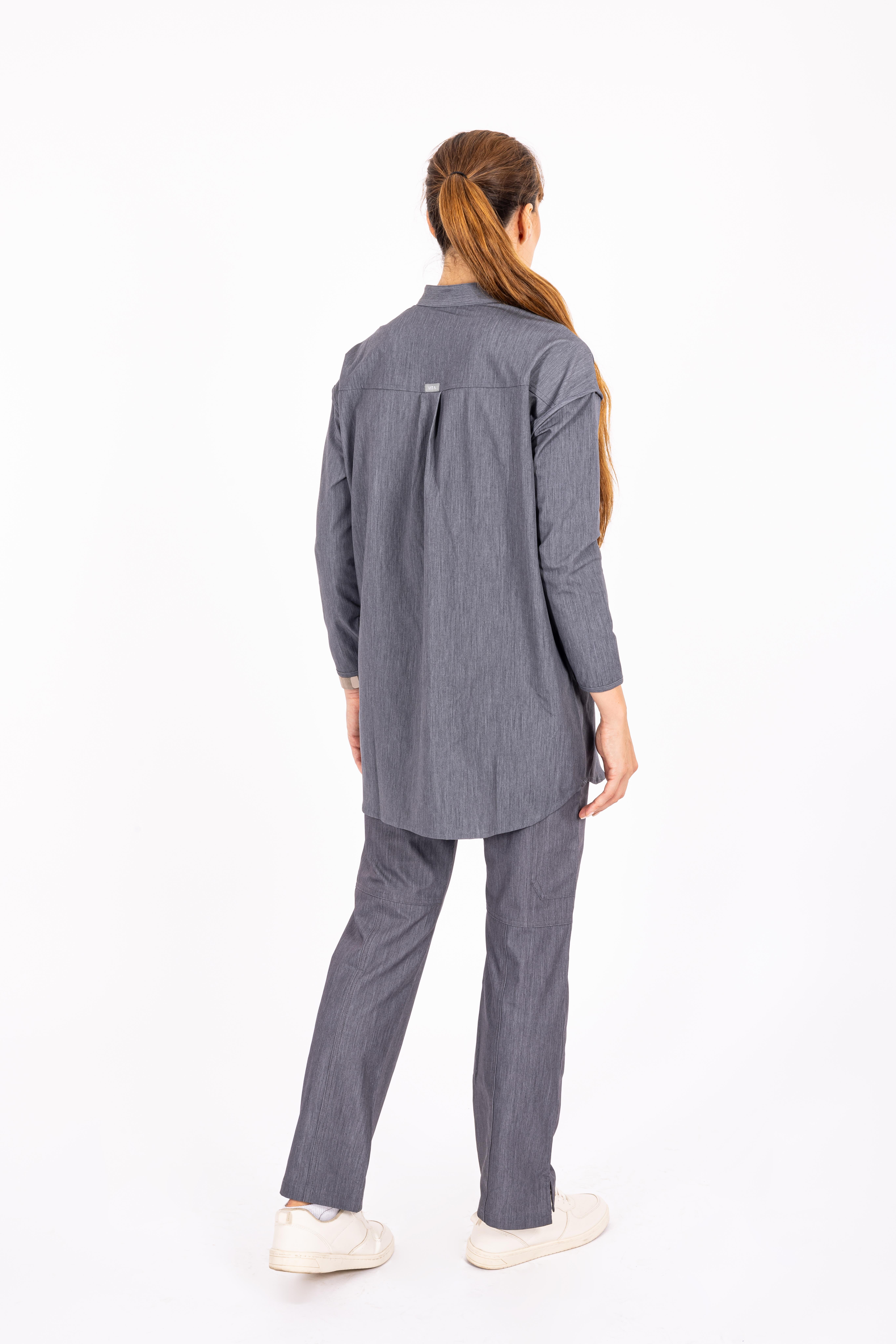 Lungo Hijab Vita Gri Kadın Scrubs Üst - Tesettür Forma Scrubs