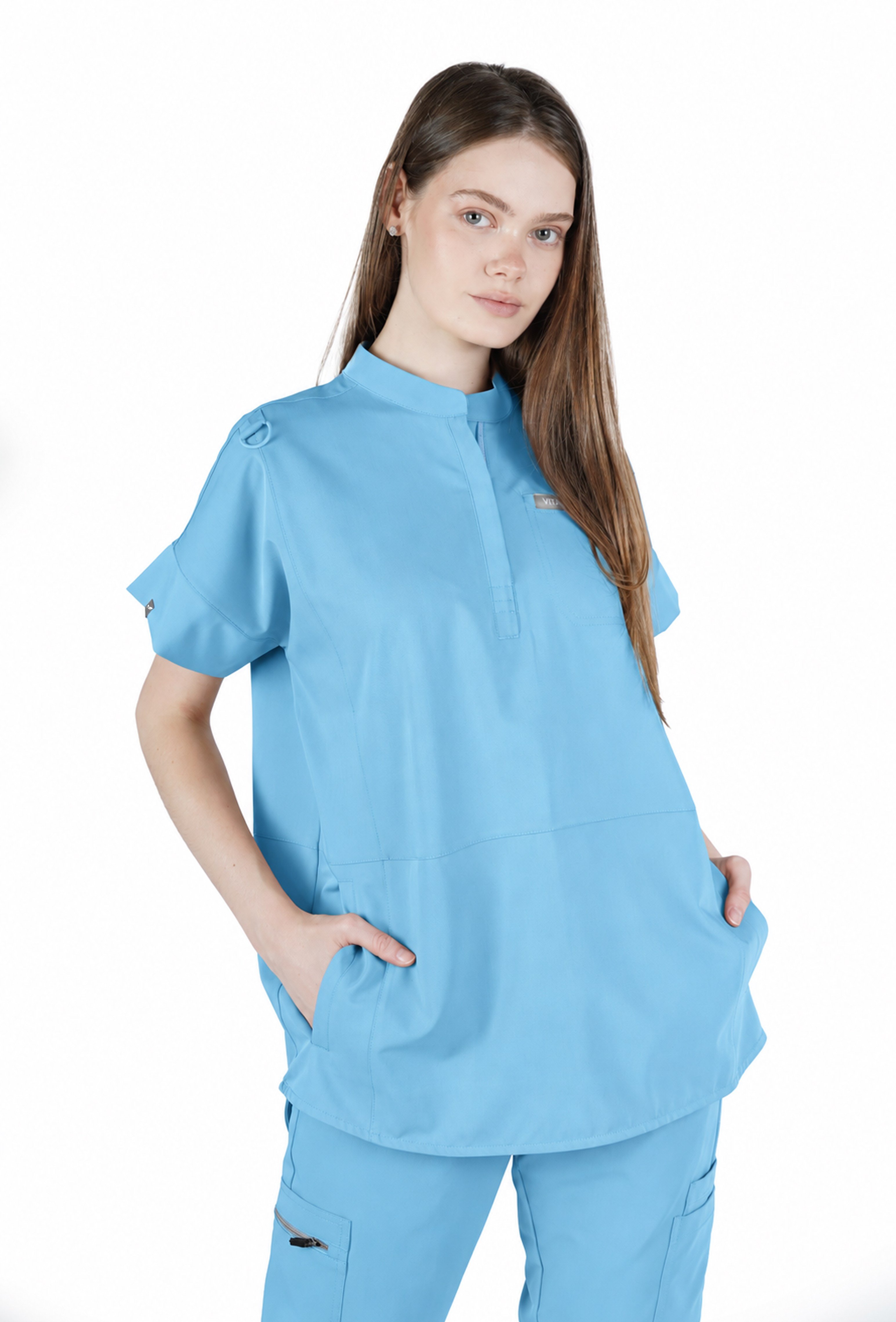 Bella VITA Alaska Blue Üst Kadın Scrubs Cerrahi Forma - Medikal Giyim Uniform