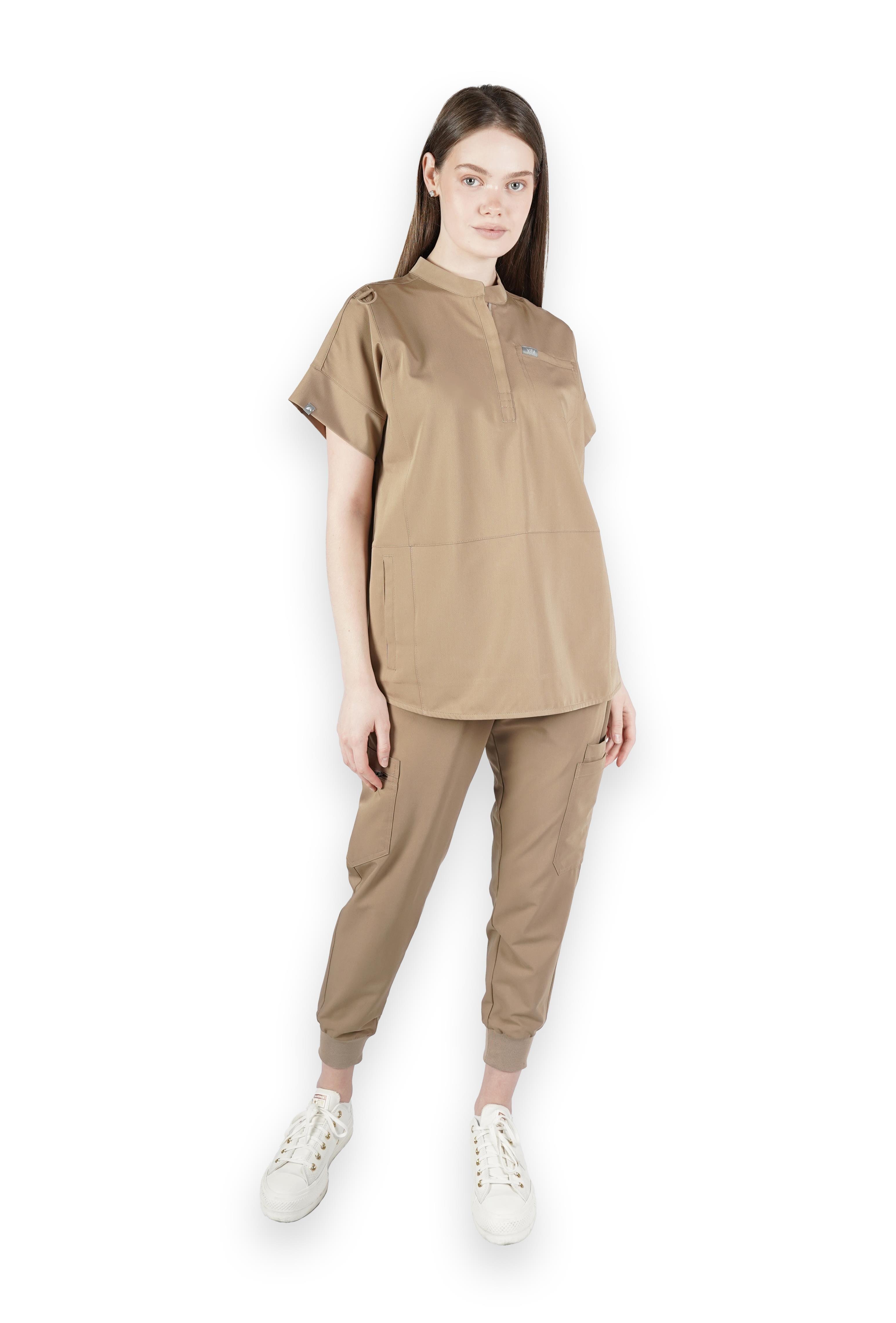Bella VITA Bej Üst Kadın Scrubs Cerrahi Forma - Medikal Giyim Uniform