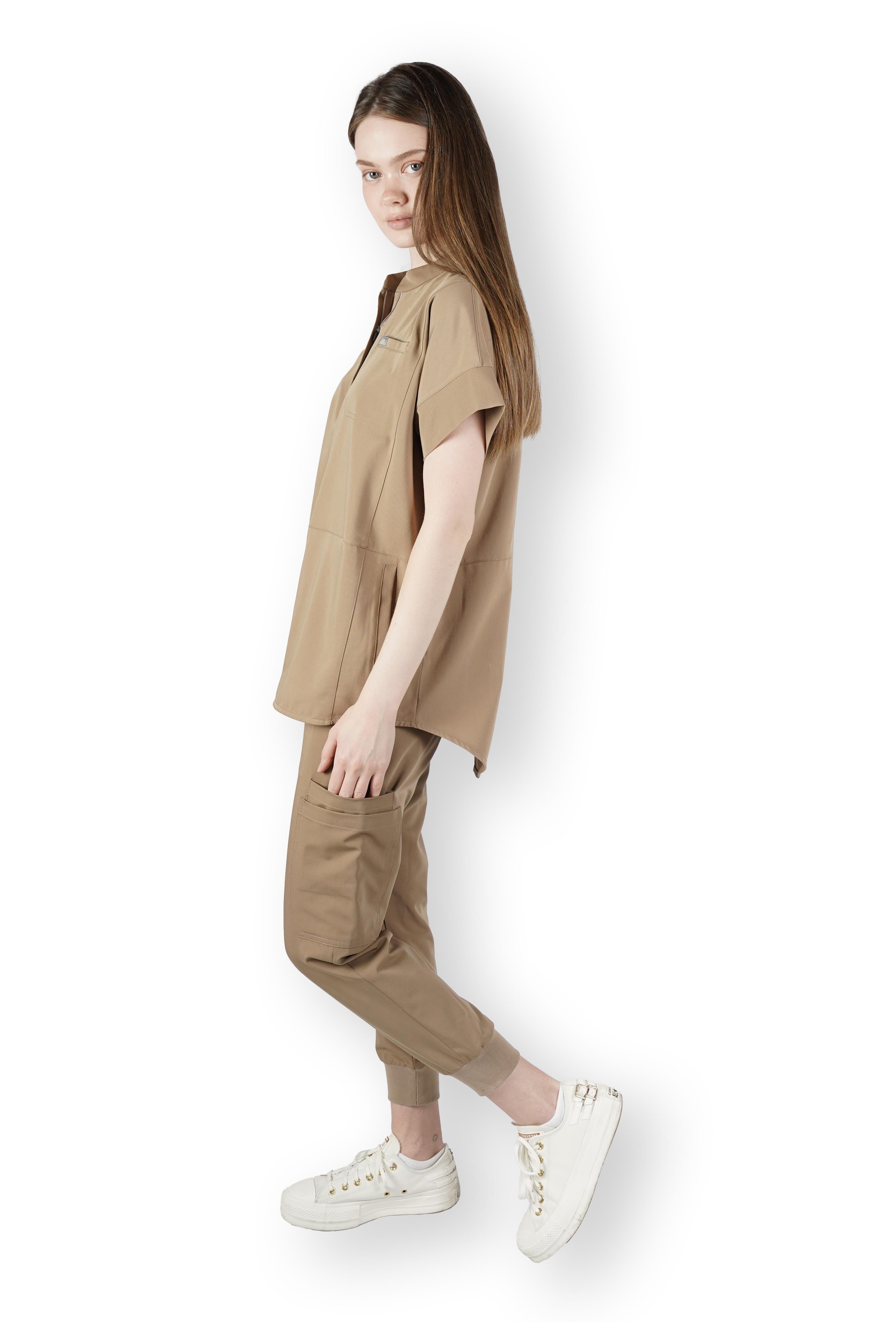 Bella VITA Bej Üst Kadın Scrubs Cerrahi Forma - Medikal Giyim Uniform