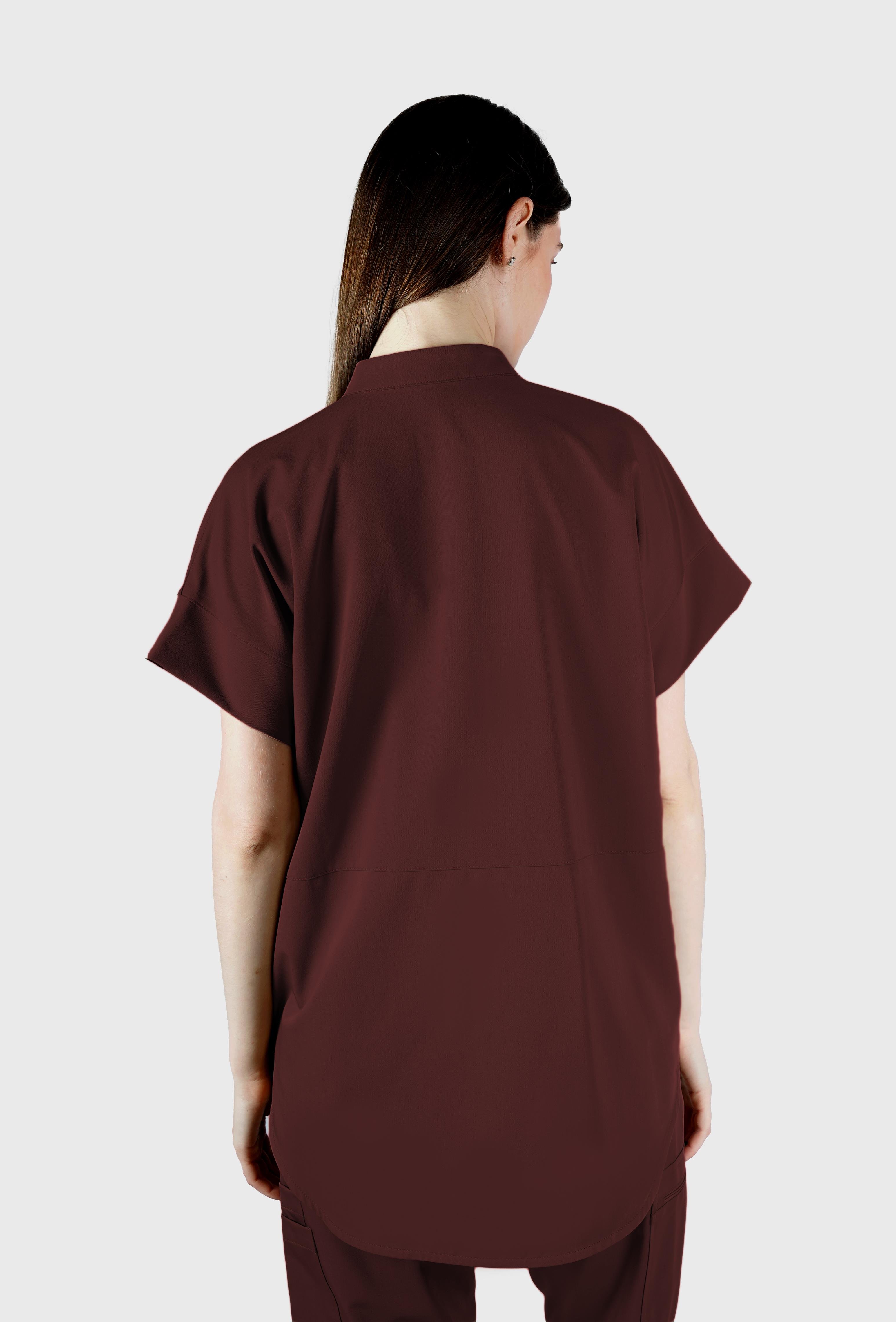 Bella VITA Bordo Üst Kadın Scrubs Cerrahi Forma - Medikal Giyim Uniform
