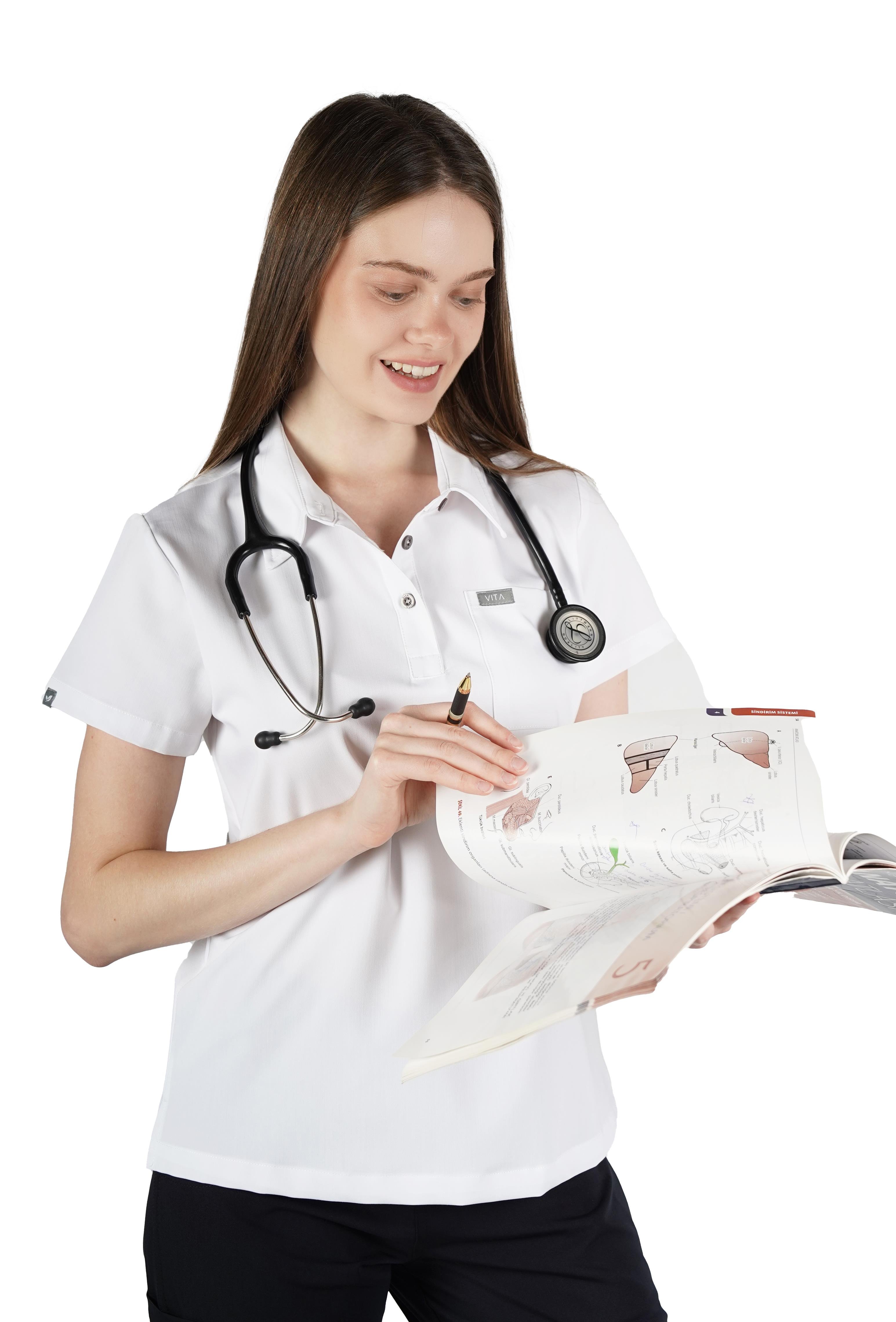 Collare Vita Beyaz Üst Kadın Scrubs Cerrahi Forma - Medikal Giyim Uniform