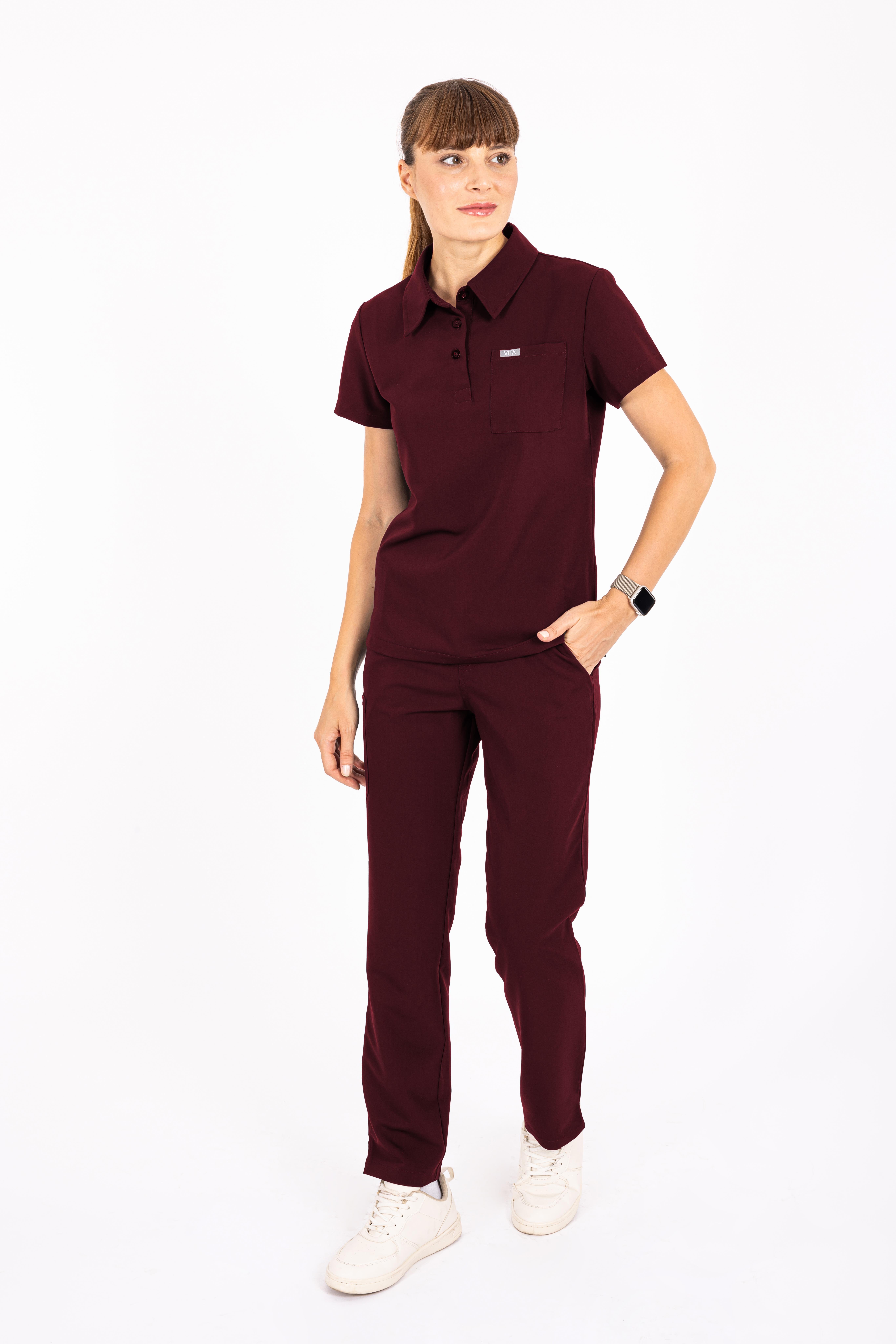 Collare Vita Bordo Üst Kadın Scrubs Cerrahi Forma - Medikal Giyim Uniform