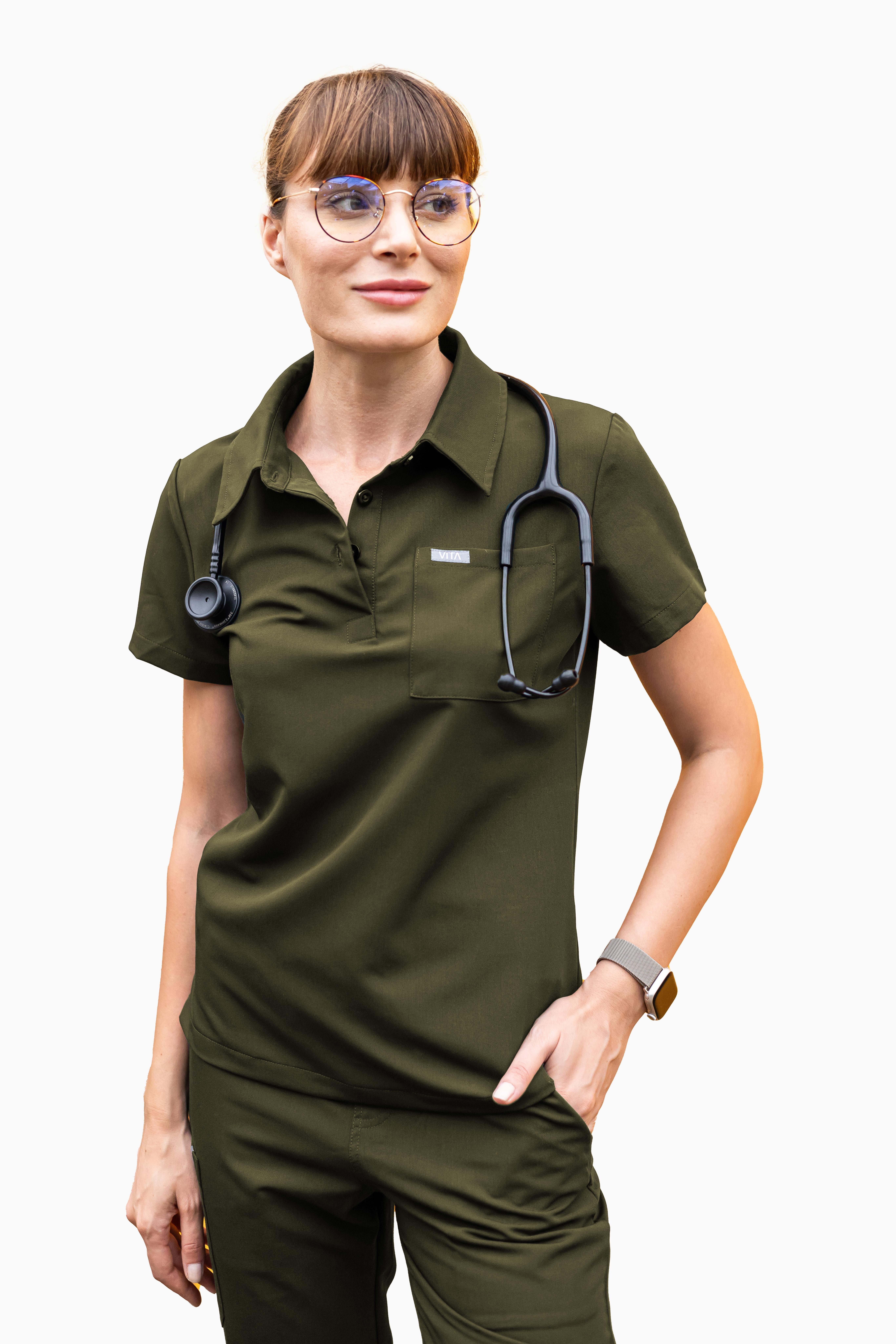 Collare Vita Haki Üst Kadın Scrubs Cerrahi Forma - Medikal Giyim Uniform