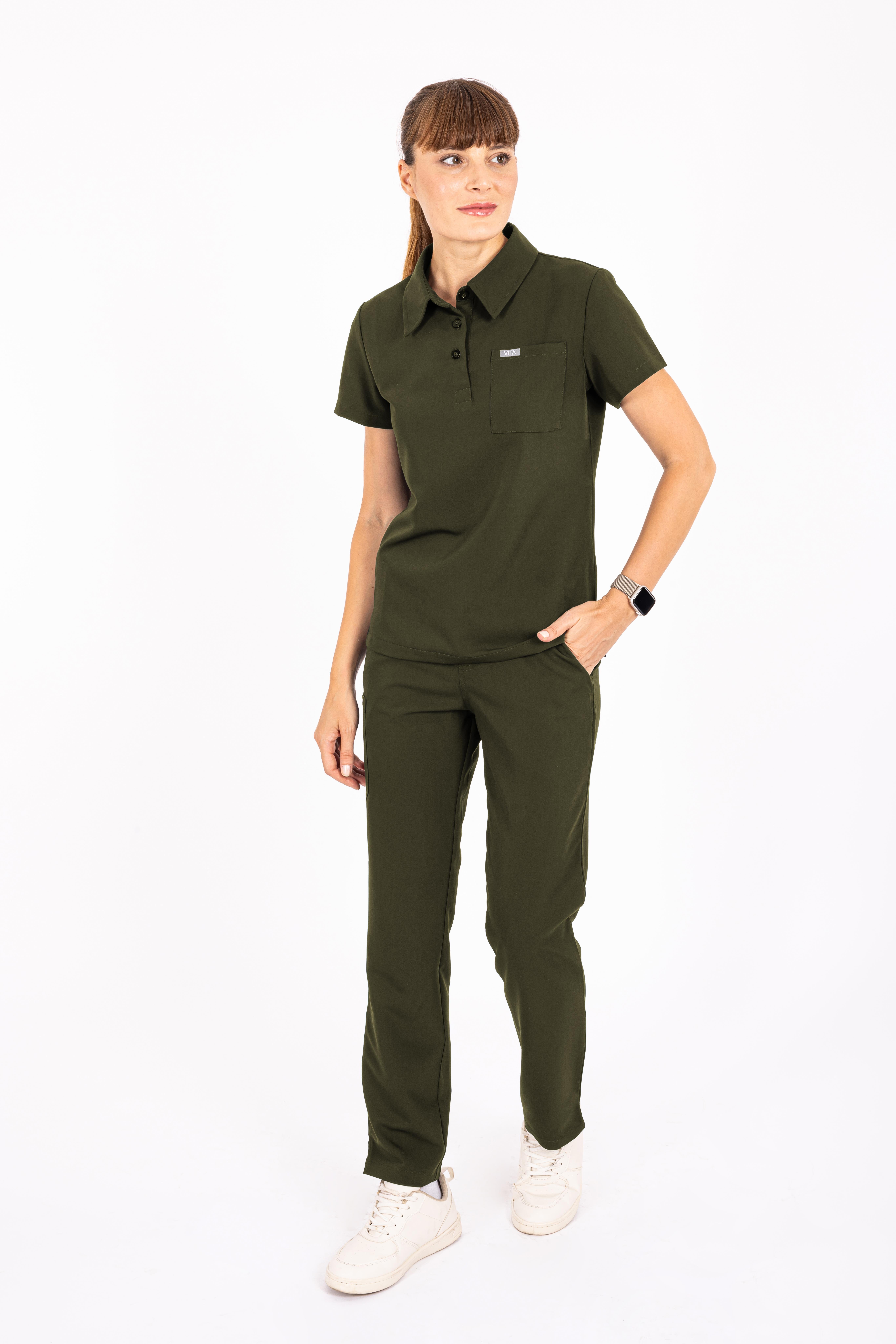 Collare Vita Haki Üst Kadın Scrubs Cerrahi Forma - Medikal Giyim Uniform