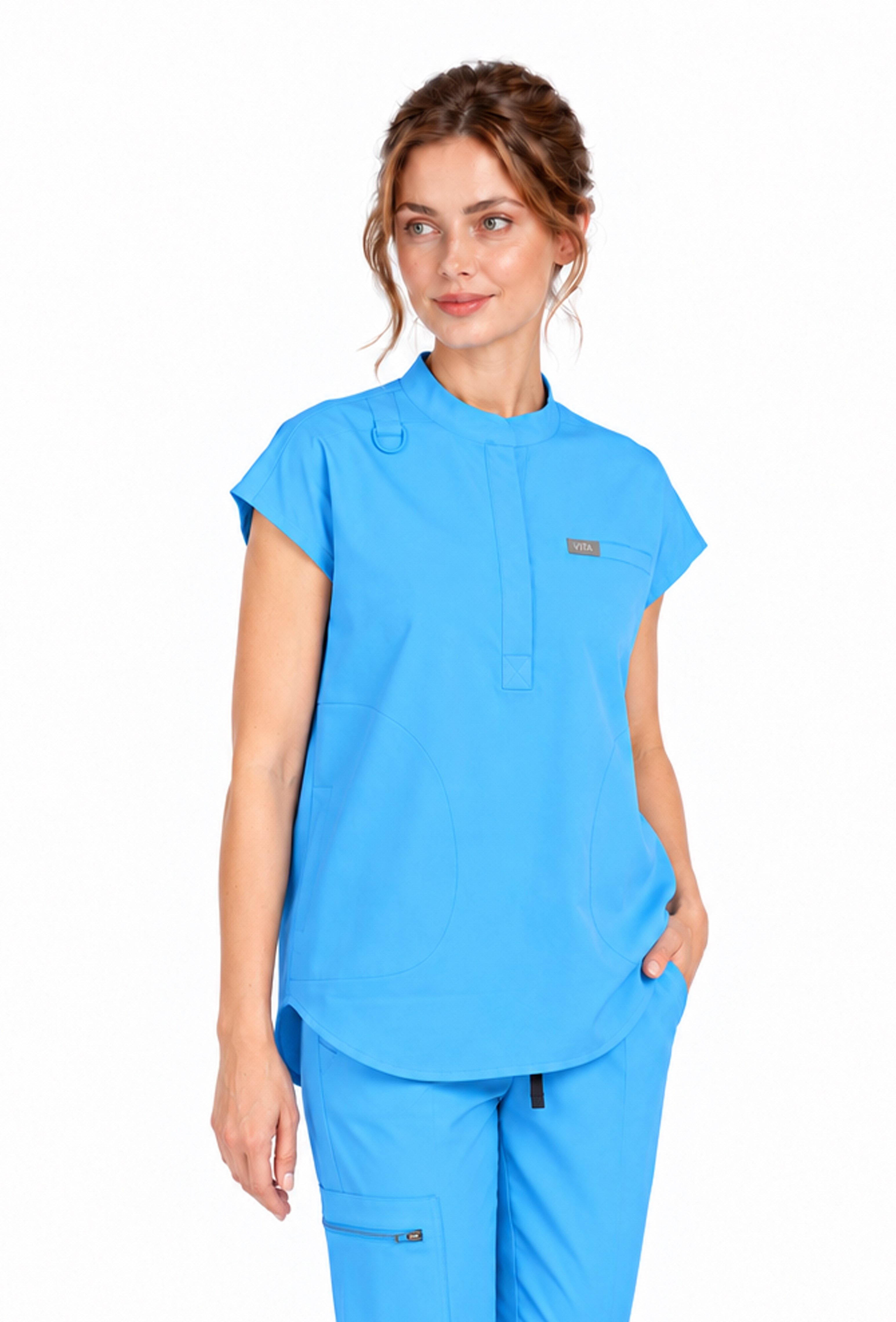 Elegante VITA Alaska Blue Üst Kadın Scrubs Cerrahi Forma - Medikal Giyim Uniform
