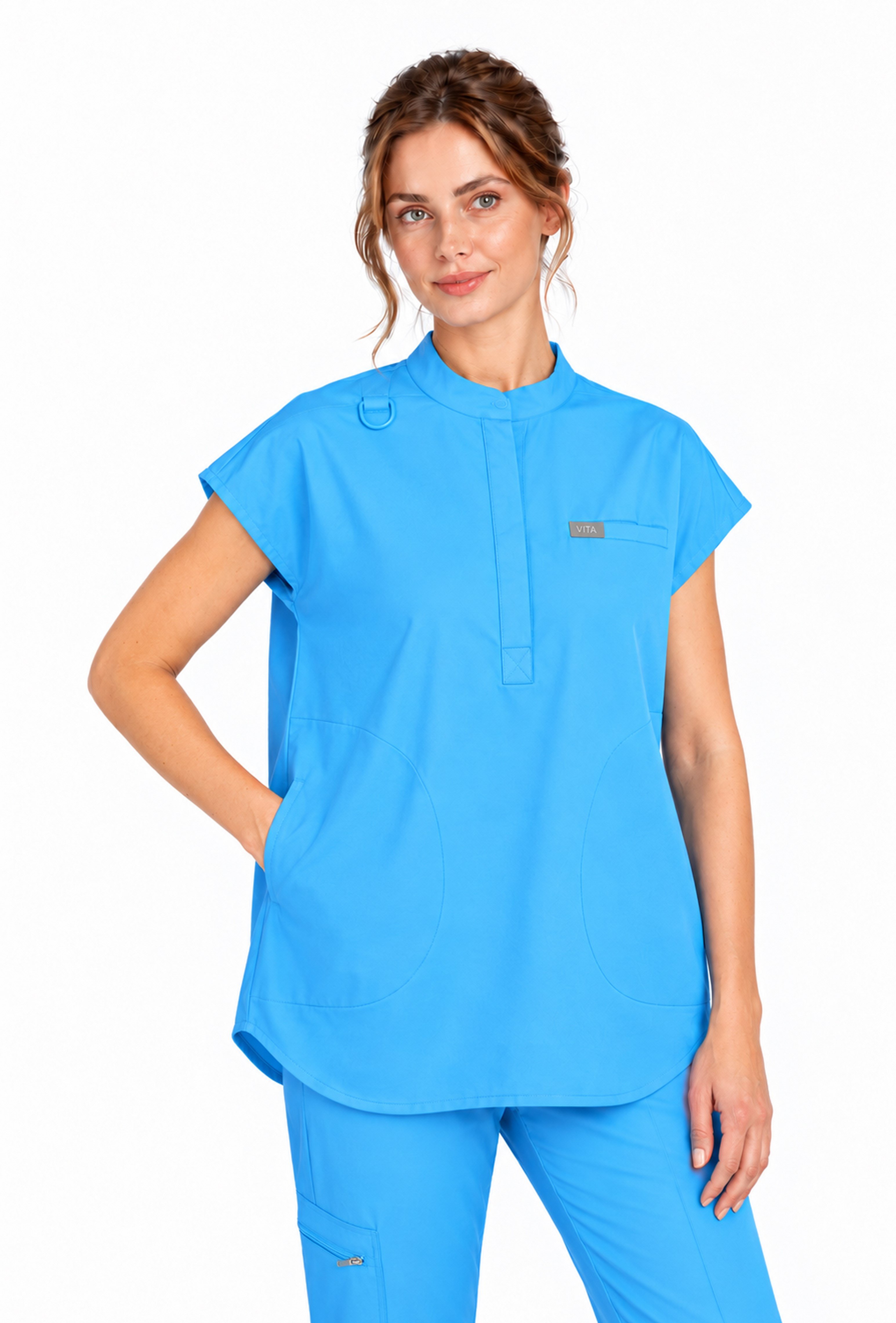 Elegante VITA Alaska Blue Üst Kadın Scrubs Cerrahi Forma - Medikal Giyim Uniform