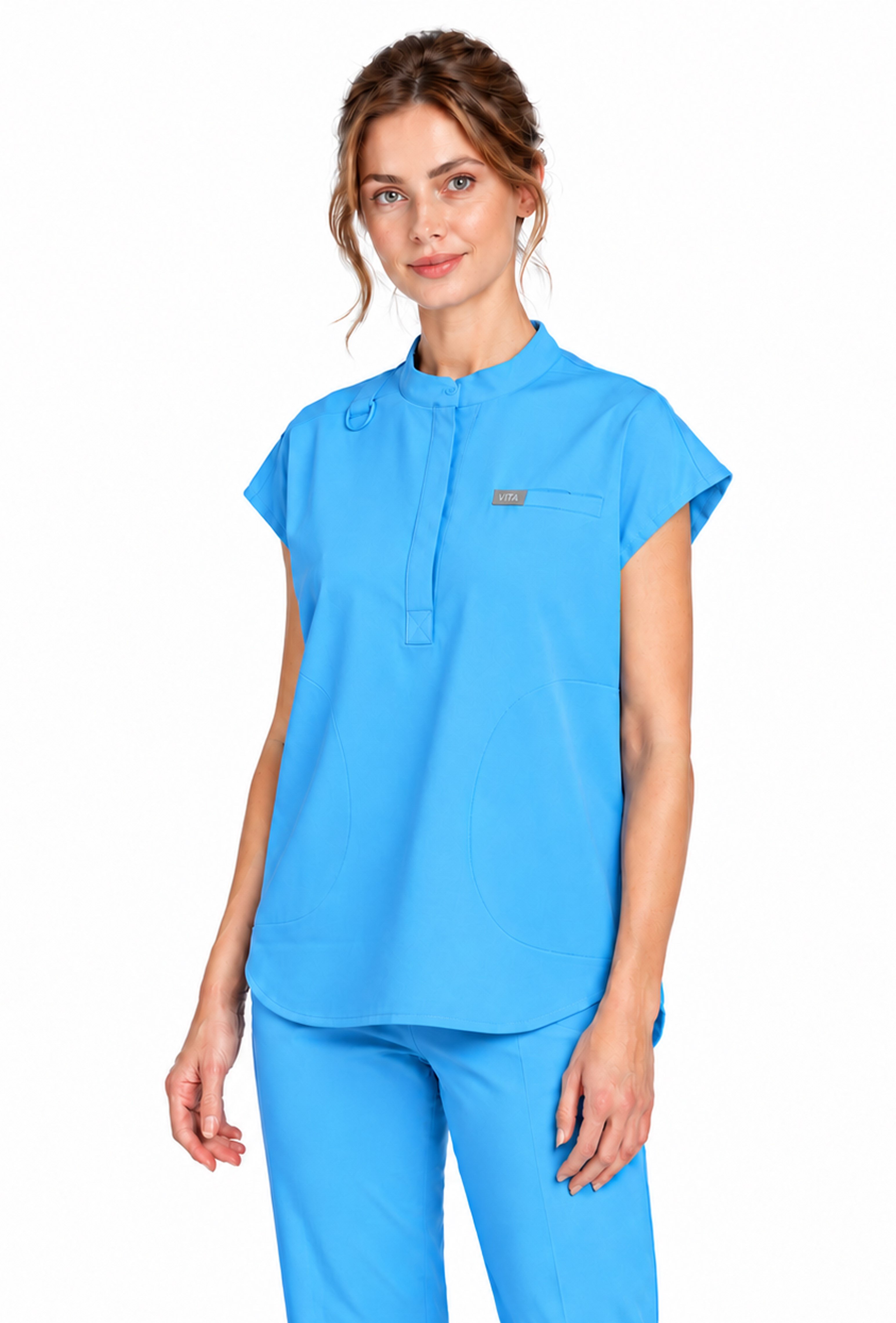 Elegante VITA Alaska Blue Üst Kadın Scrubs Cerrahi Forma - Medikal Giyim Uniform
