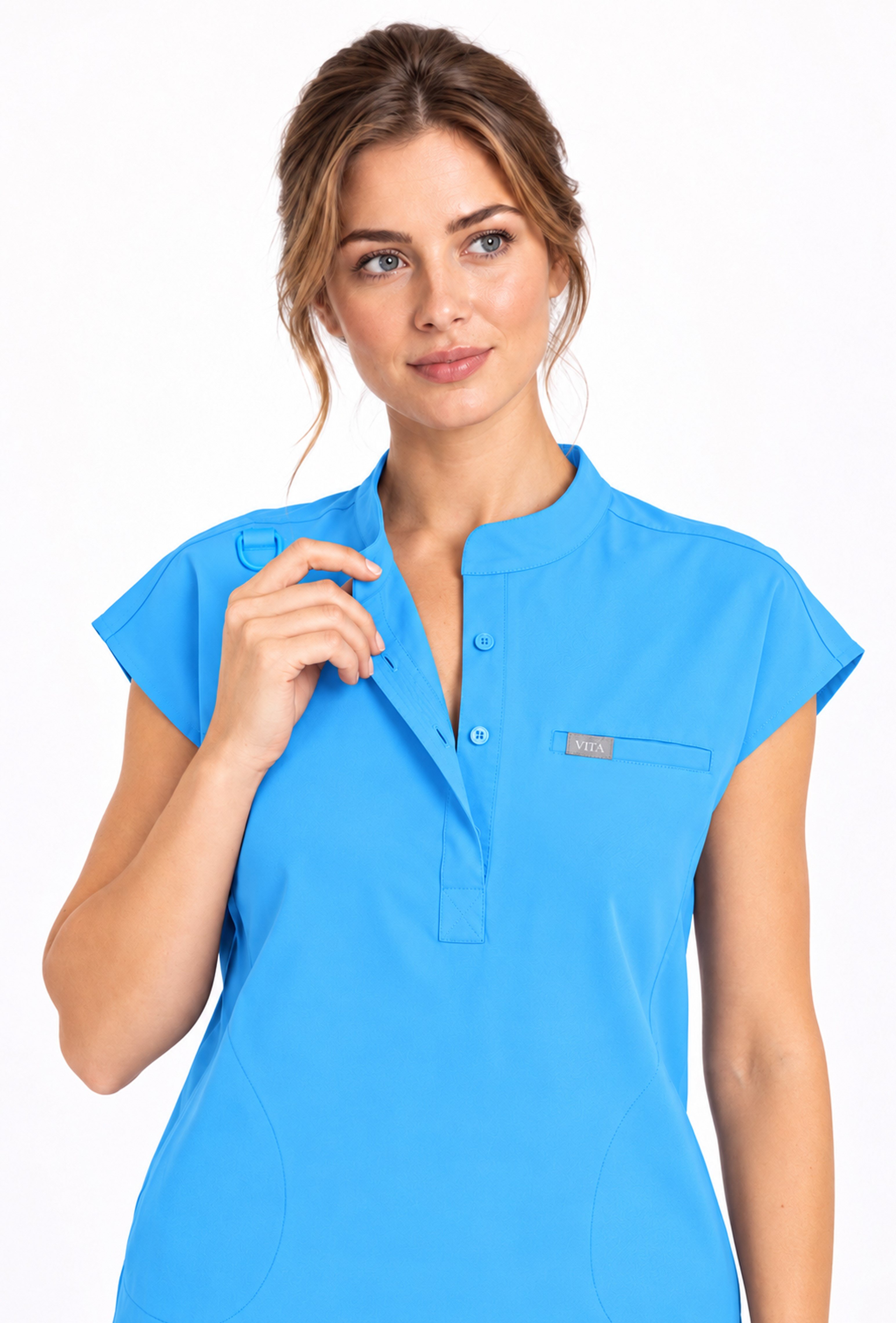 Elegante VITA Alaska Blue Üst Kadın Scrubs Cerrahi Forma - Medikal Giyim Uniform