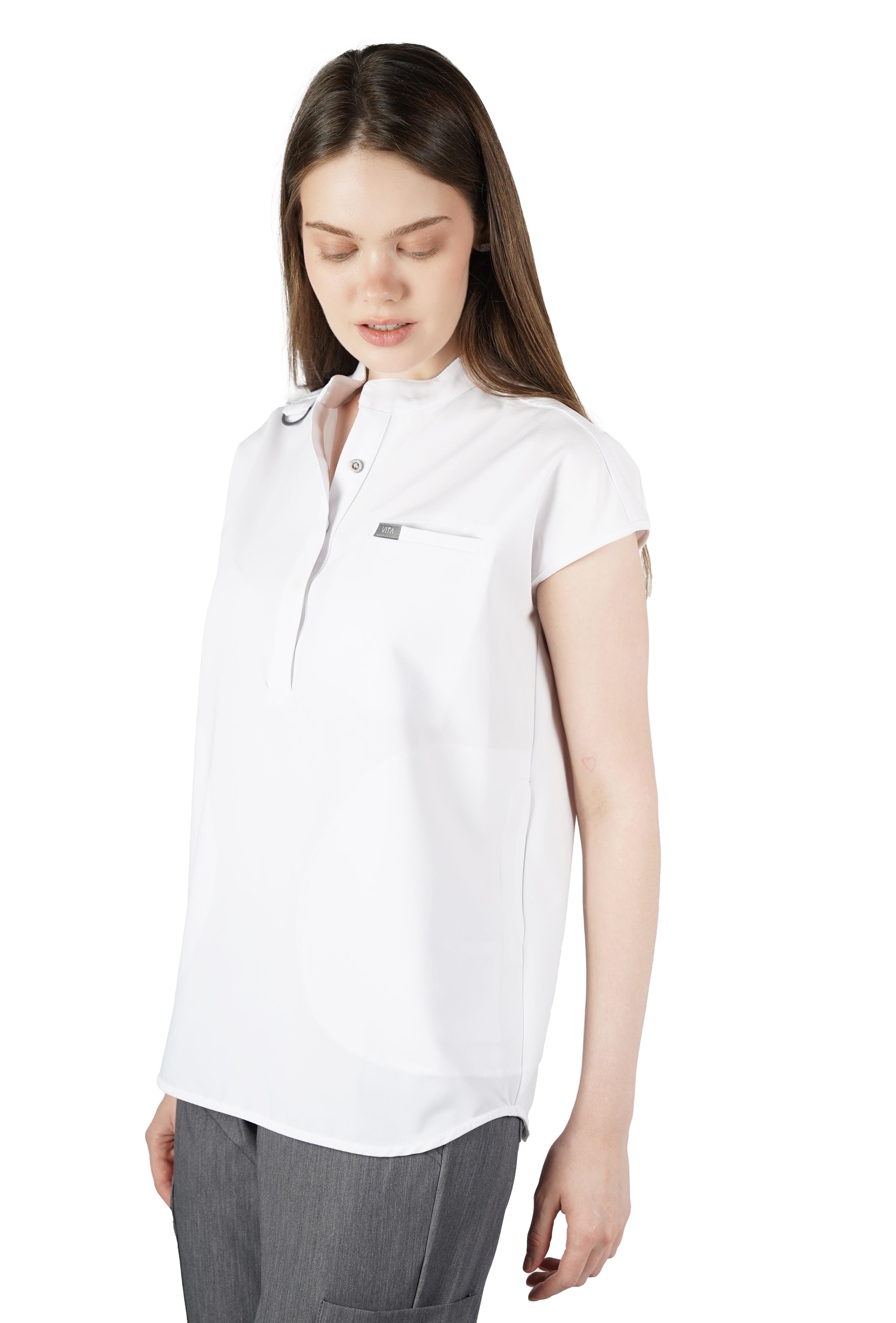 Elegante Vita Beyaz Üst Kadın Scrubs Cerrahi Forma - Medikal Giyim Uniform