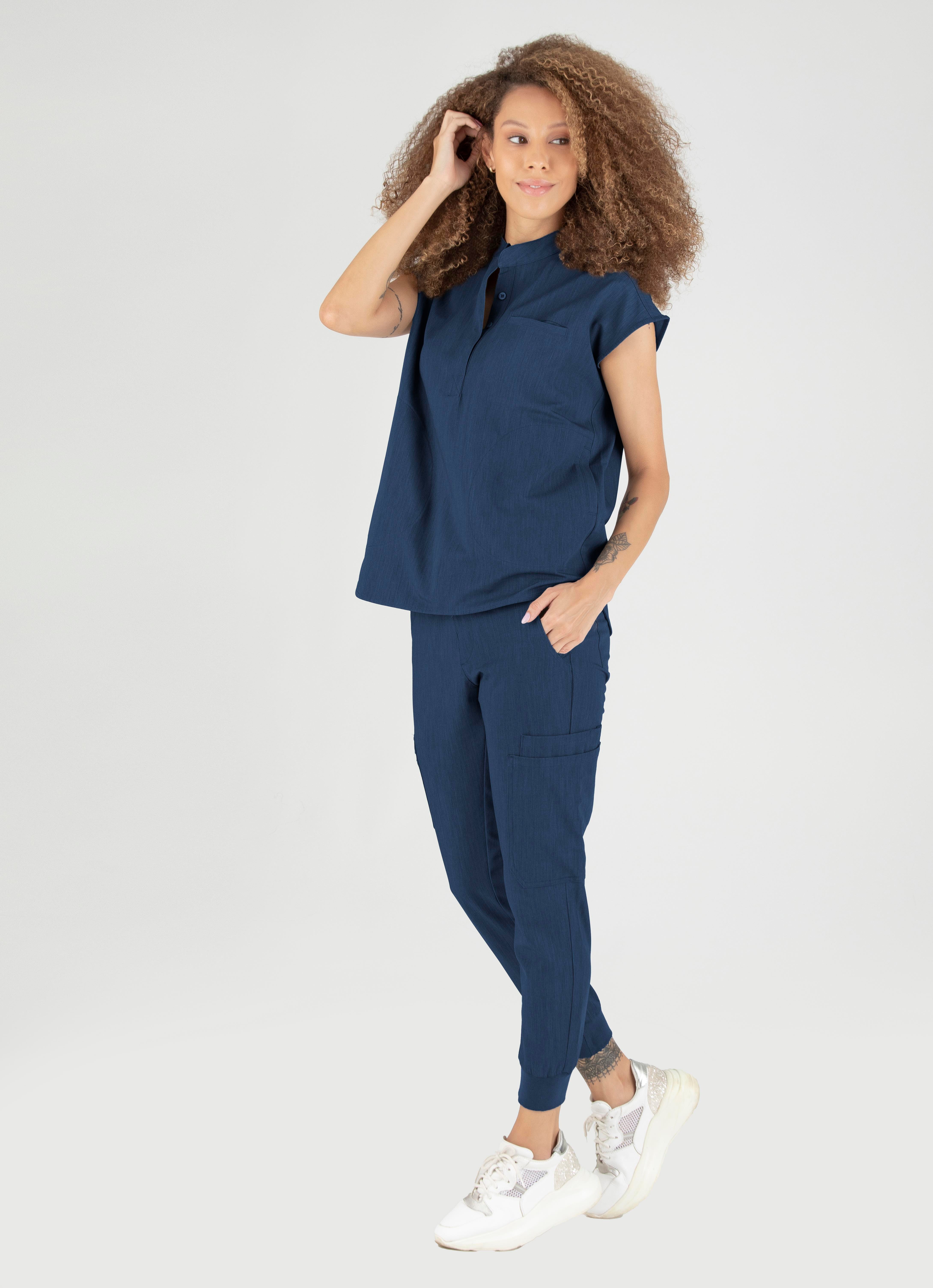 Elegante Vita İndigo Üst Kadın Scrubs Cerrahi Forma - Medikal Giyim Uniform