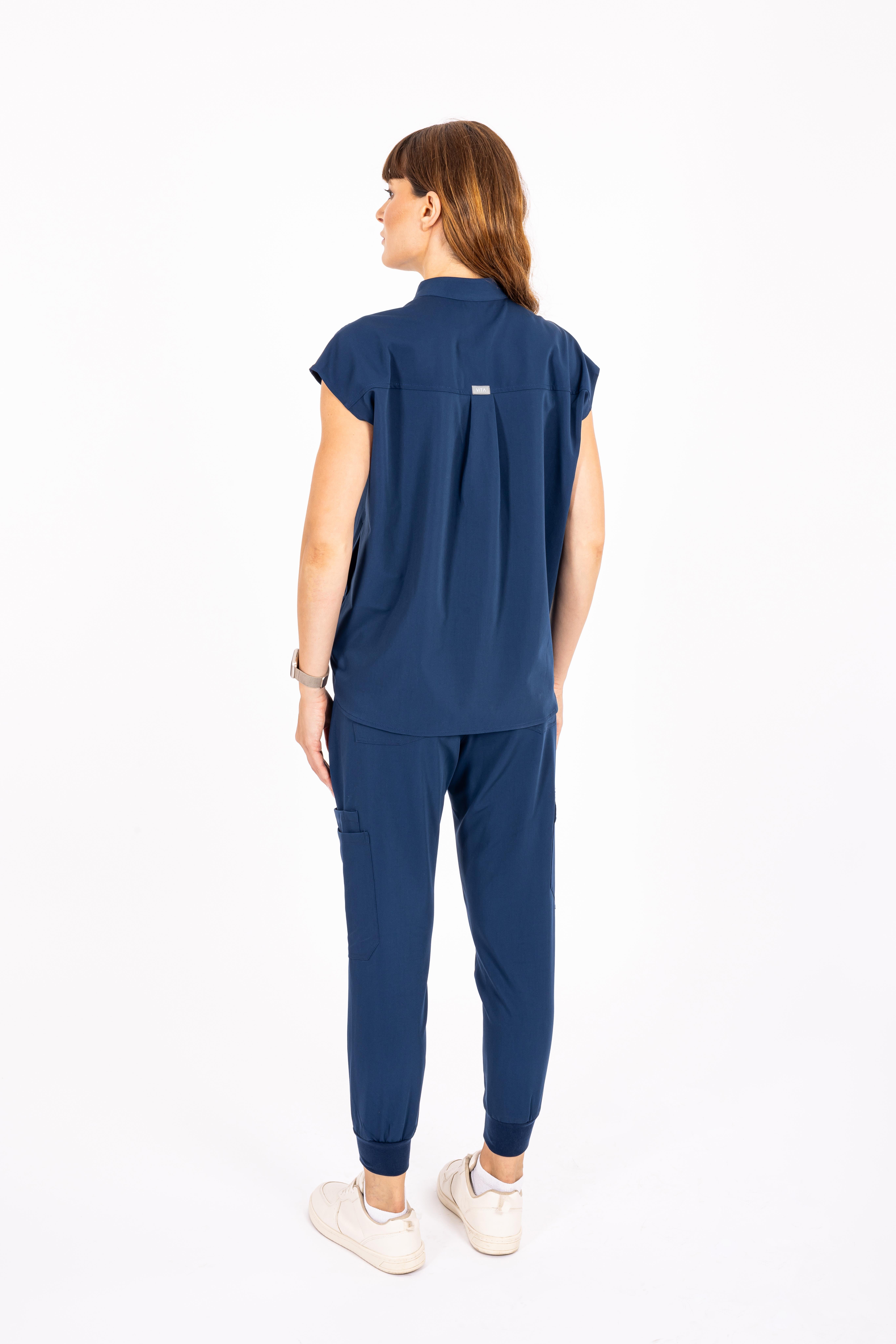 Elegante VITA Saks Mavisi Üst Kadın Scrubs Cerrahi Forma - Medikal Giyim Uniform