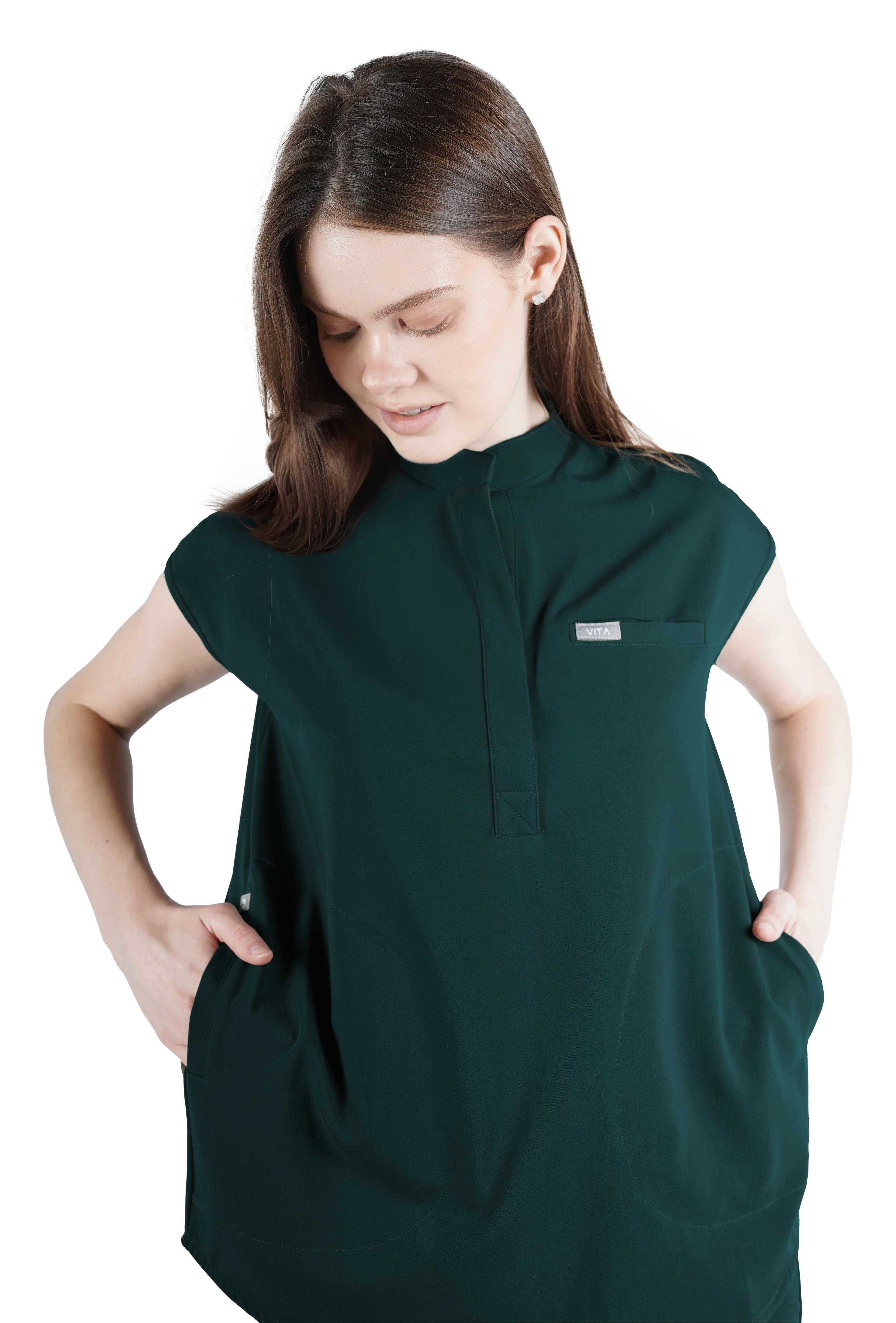 Elegante VITA Zümrüt Üst Kadın Scrubs Cerrahi Forma - Medikal Giyim Uniform