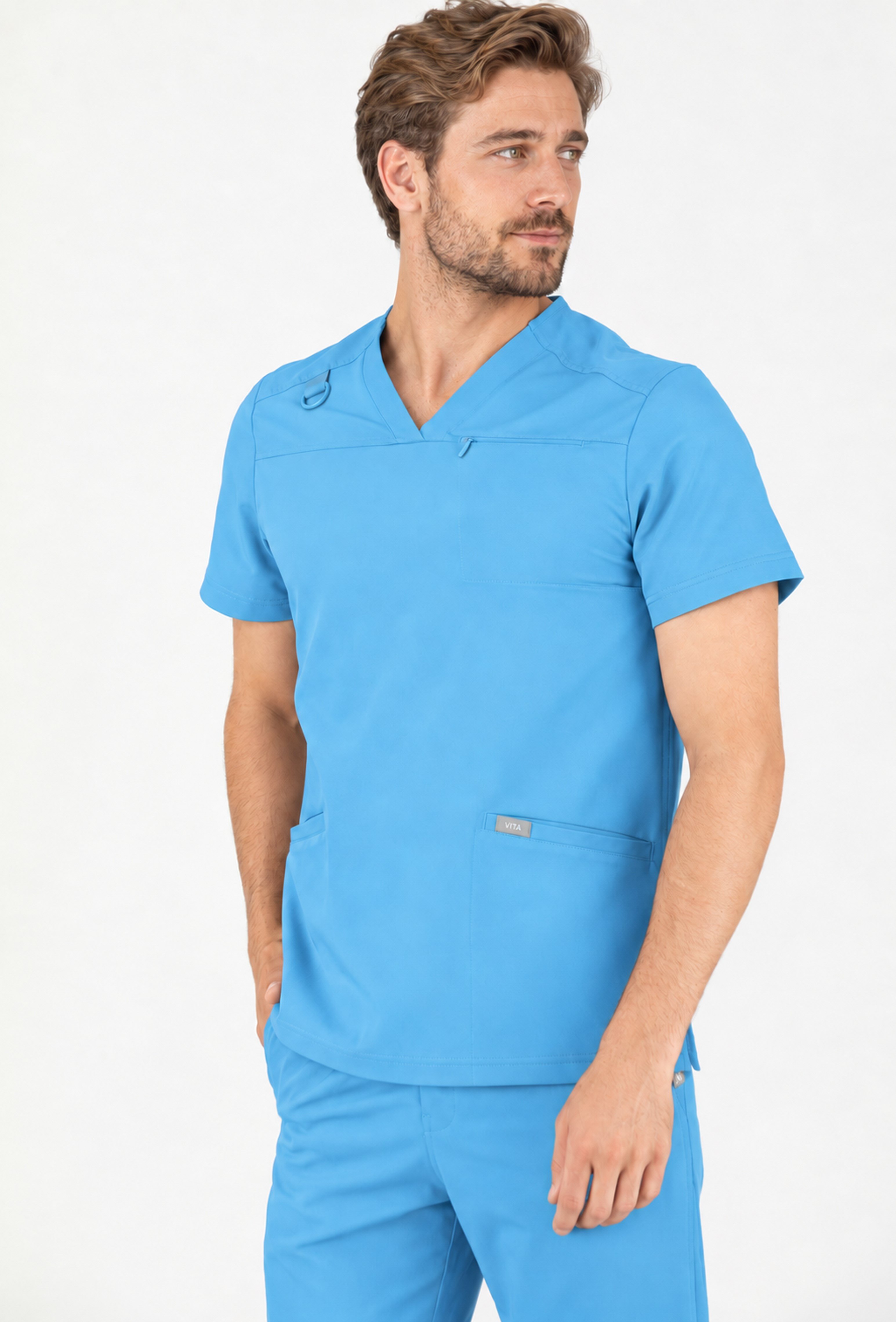 Felice VITA Alaska Blue Üst Erkek Scrubs Cerrahi Forma - Medikal Giyim Uniform