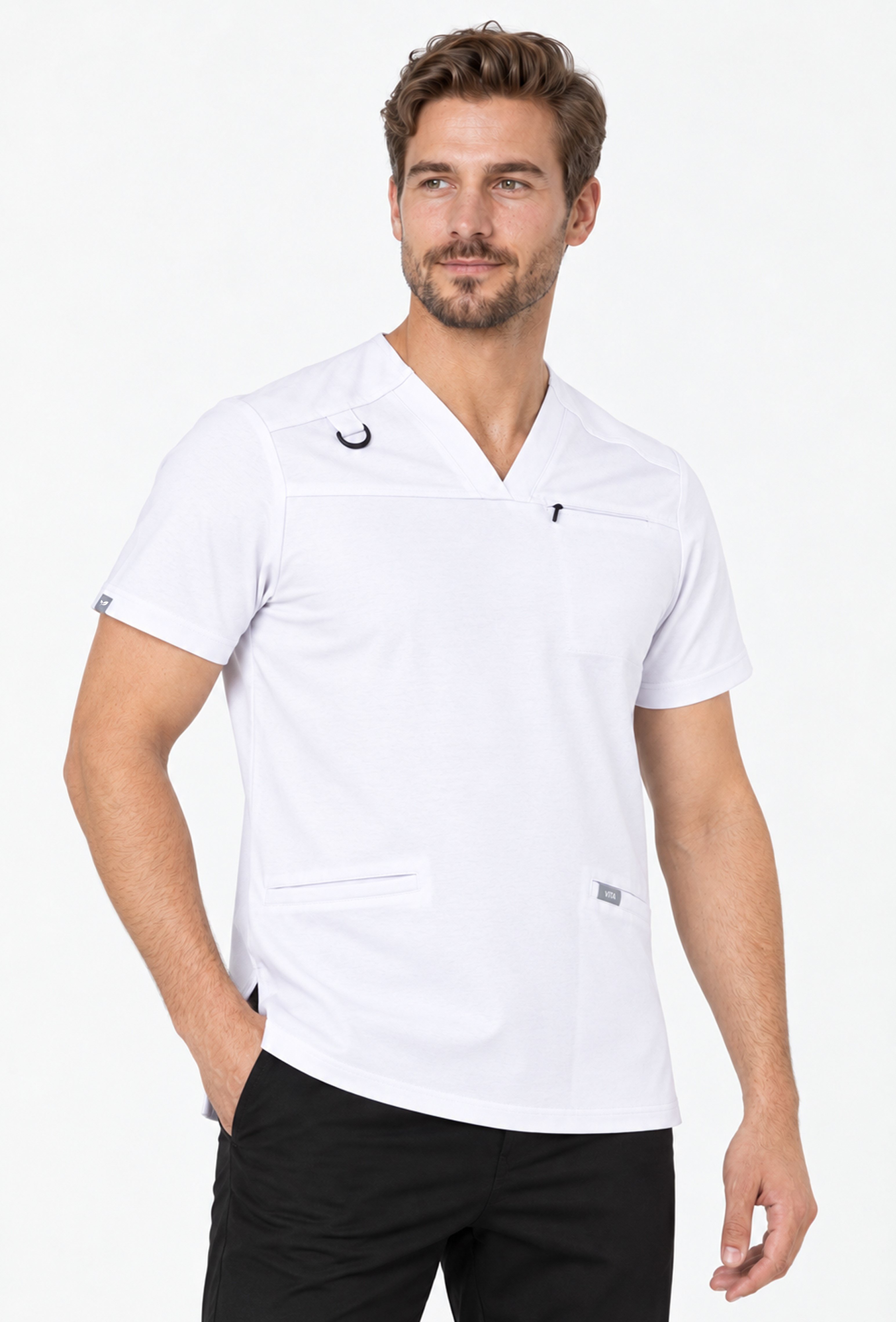 Felice VITA Beyaz Üst Erkek Scrubs Cerrahi Forma - Medikal Giyim Uniform