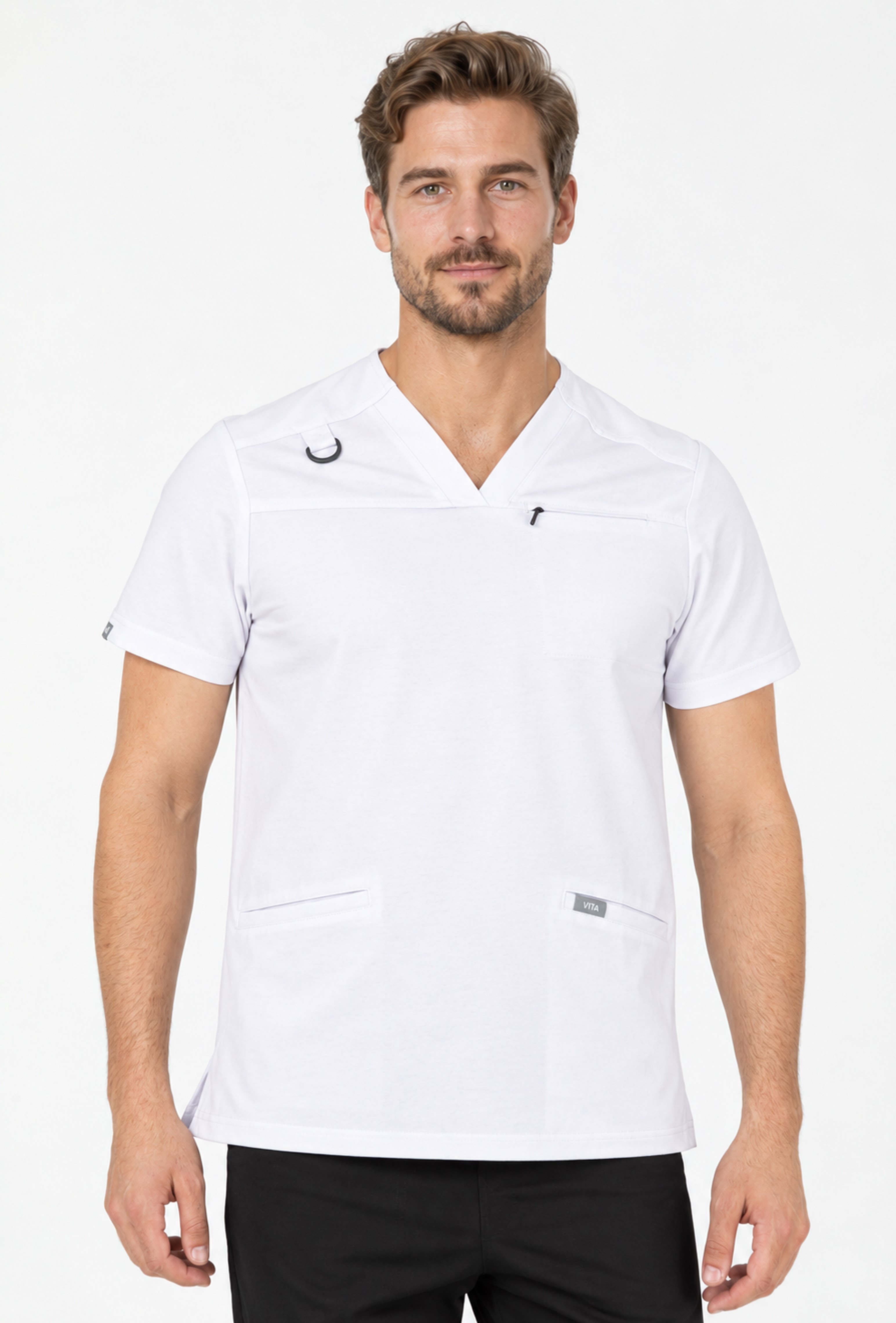 Felice VITA Beyaz Üst Erkek Scrubs Cerrahi Forma - Medikal Giyim Uniform