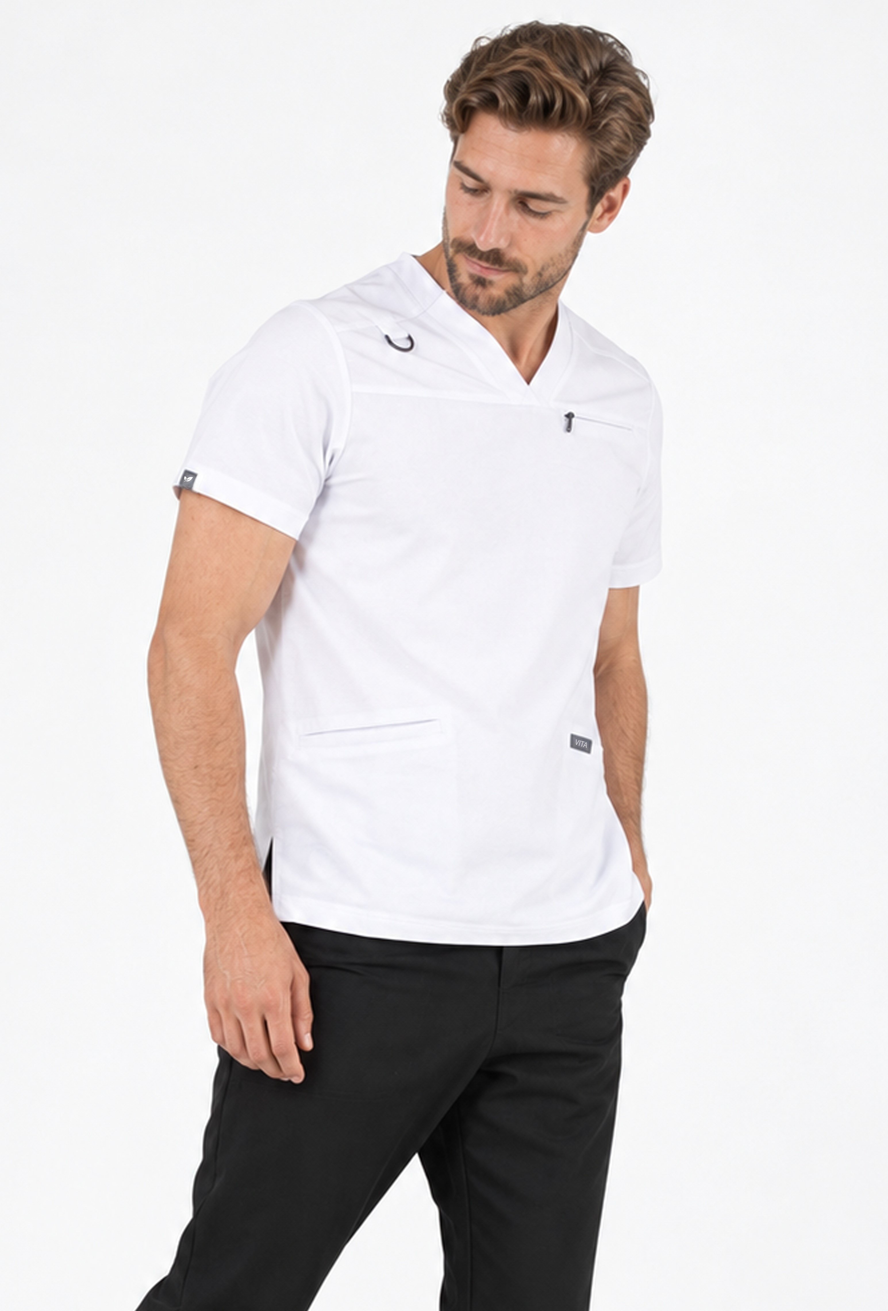 Felice VITA Beyaz Üst Erkek Scrubs Cerrahi Forma - Medikal Giyim Uniform