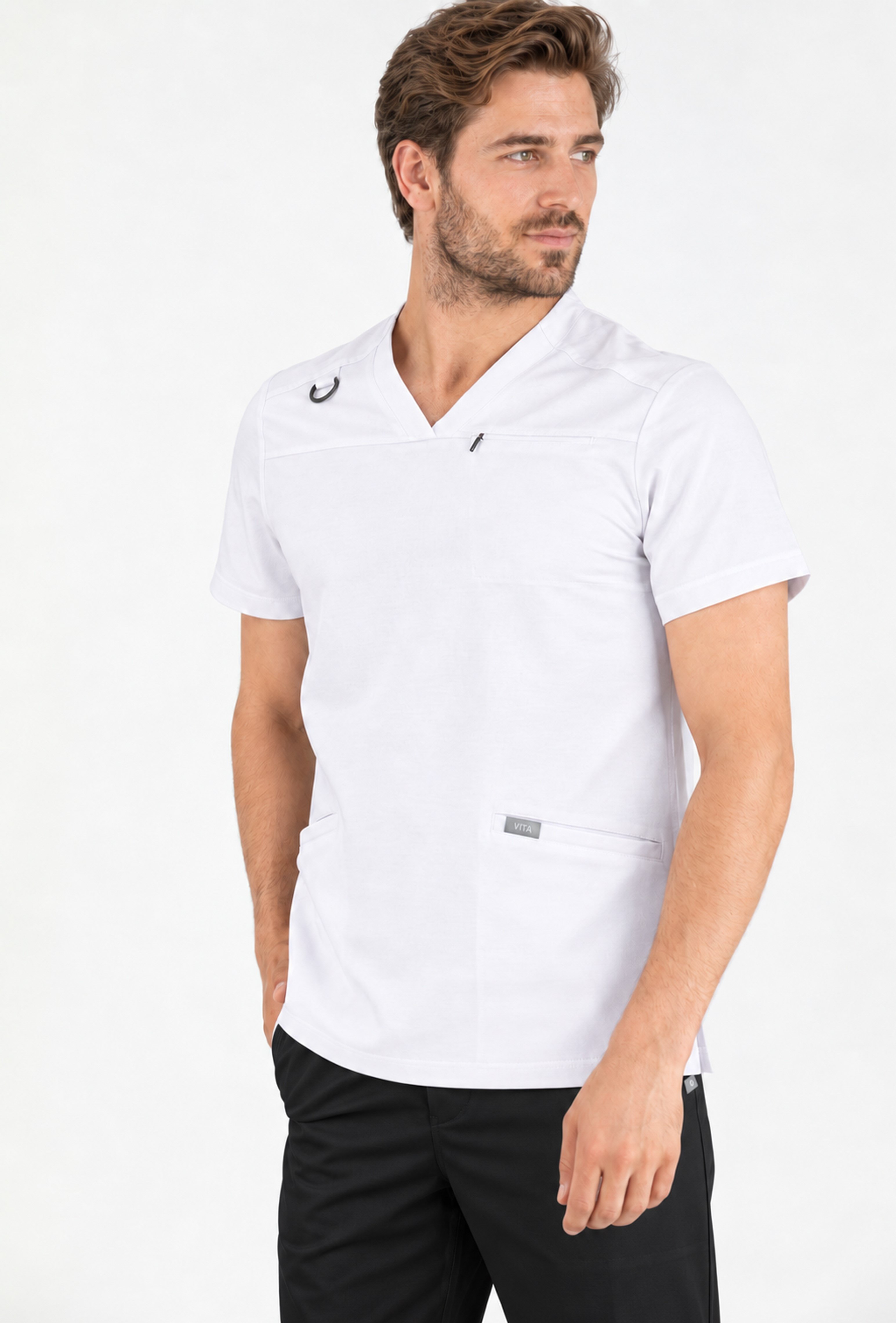 Felice VITA Beyaz Üst Erkek Scrubs Cerrahi Forma - Medikal Giyim Uniform