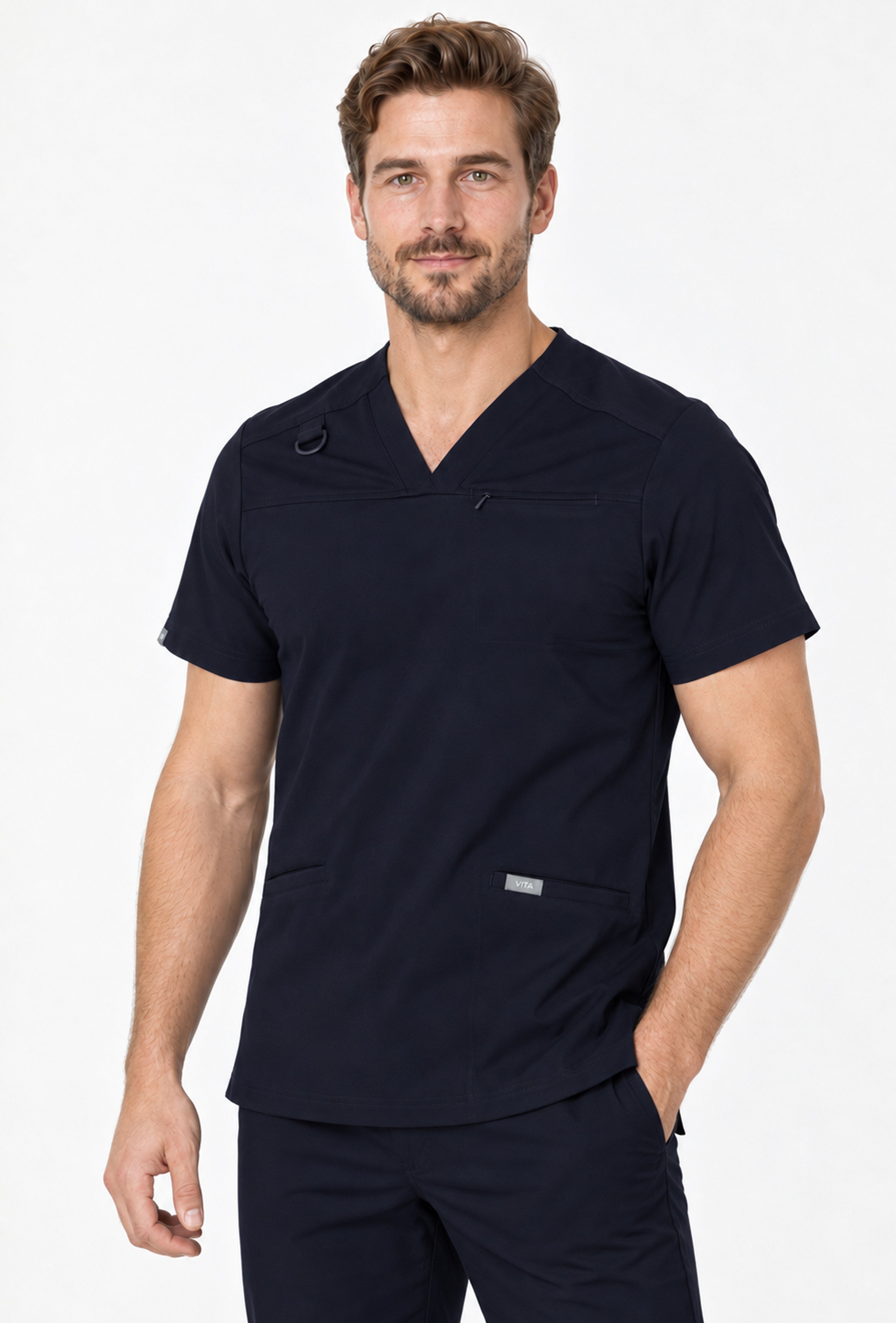 Felice Vita Koyu Lacivert Üst Erkek Scrubs Cerrahi Forma - Medikal Giyim Uniform