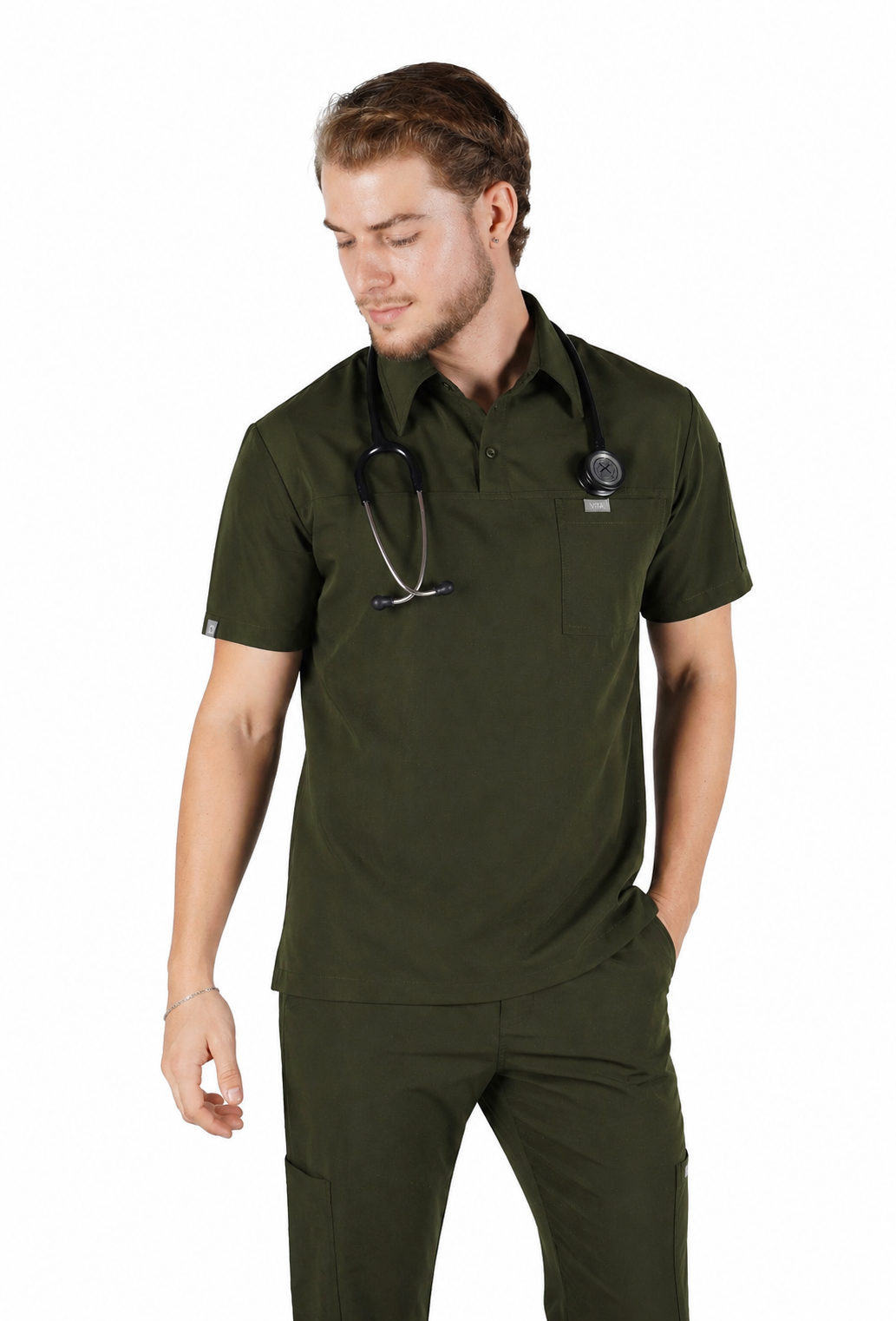 Gusto Vita Haki Üst Erkek Scrubs Cerrahi Forma - Medikal Giyim Uniform