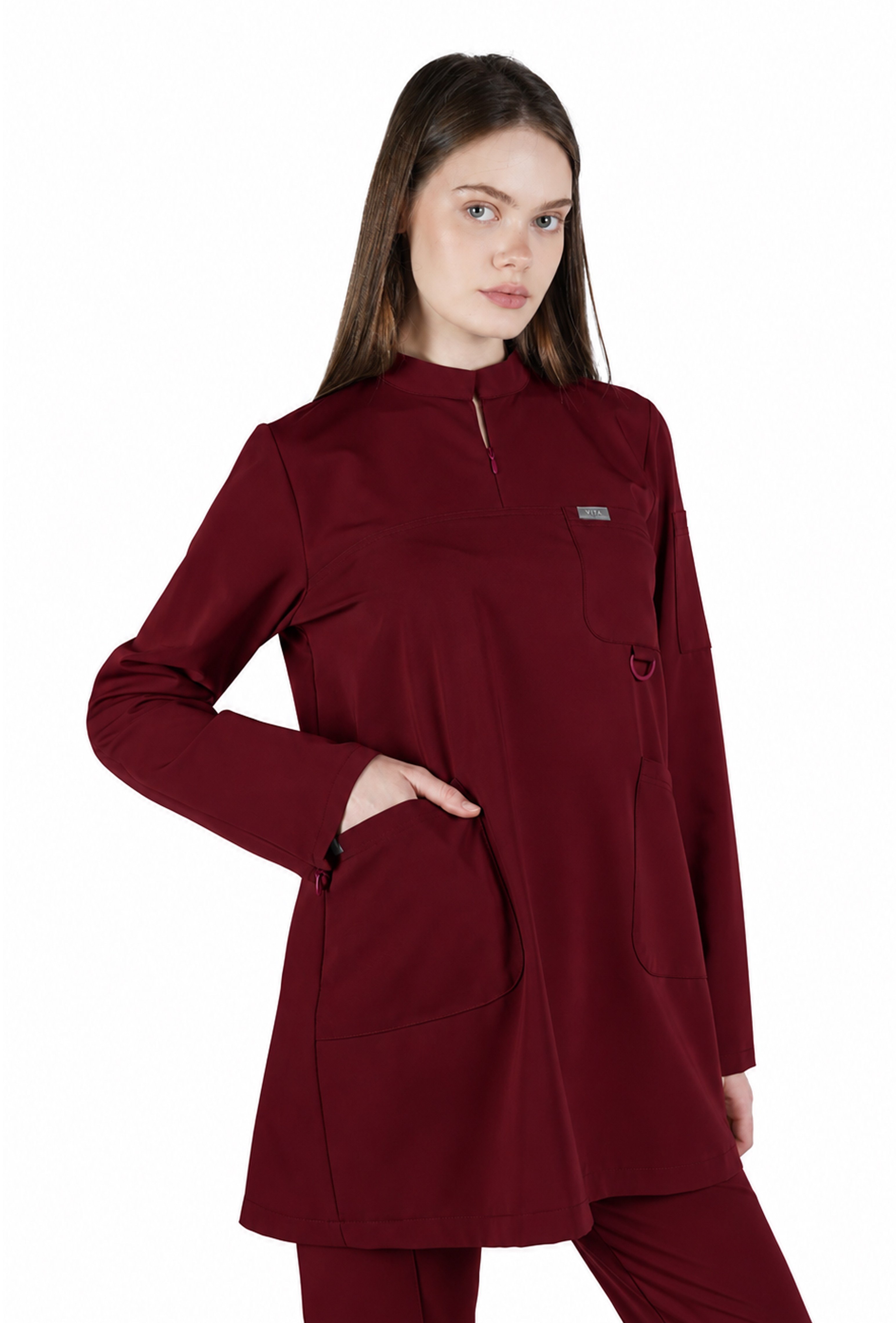 Hijab VITA Bordo Üst Kadın Scrubs Cerrahi Forma 