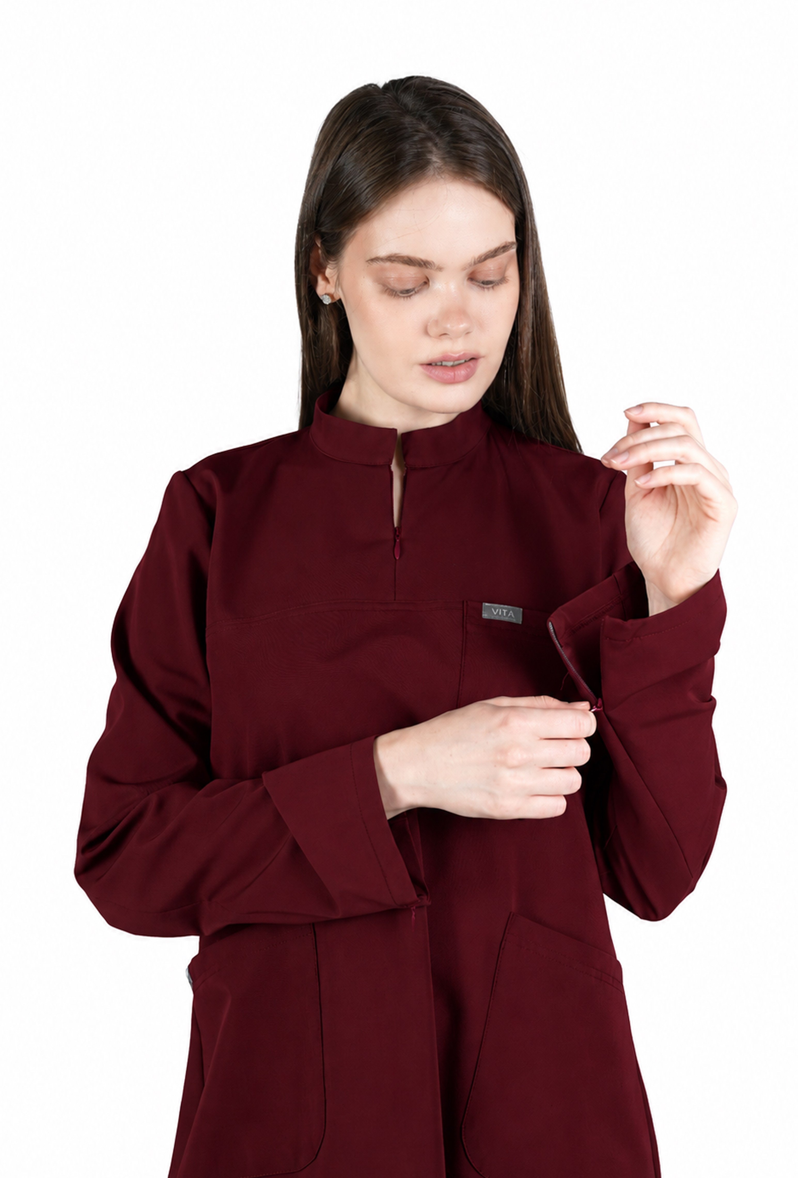 Hijab VITA Bordo Üst Kadın Scrubs Cerrahi Forma 
