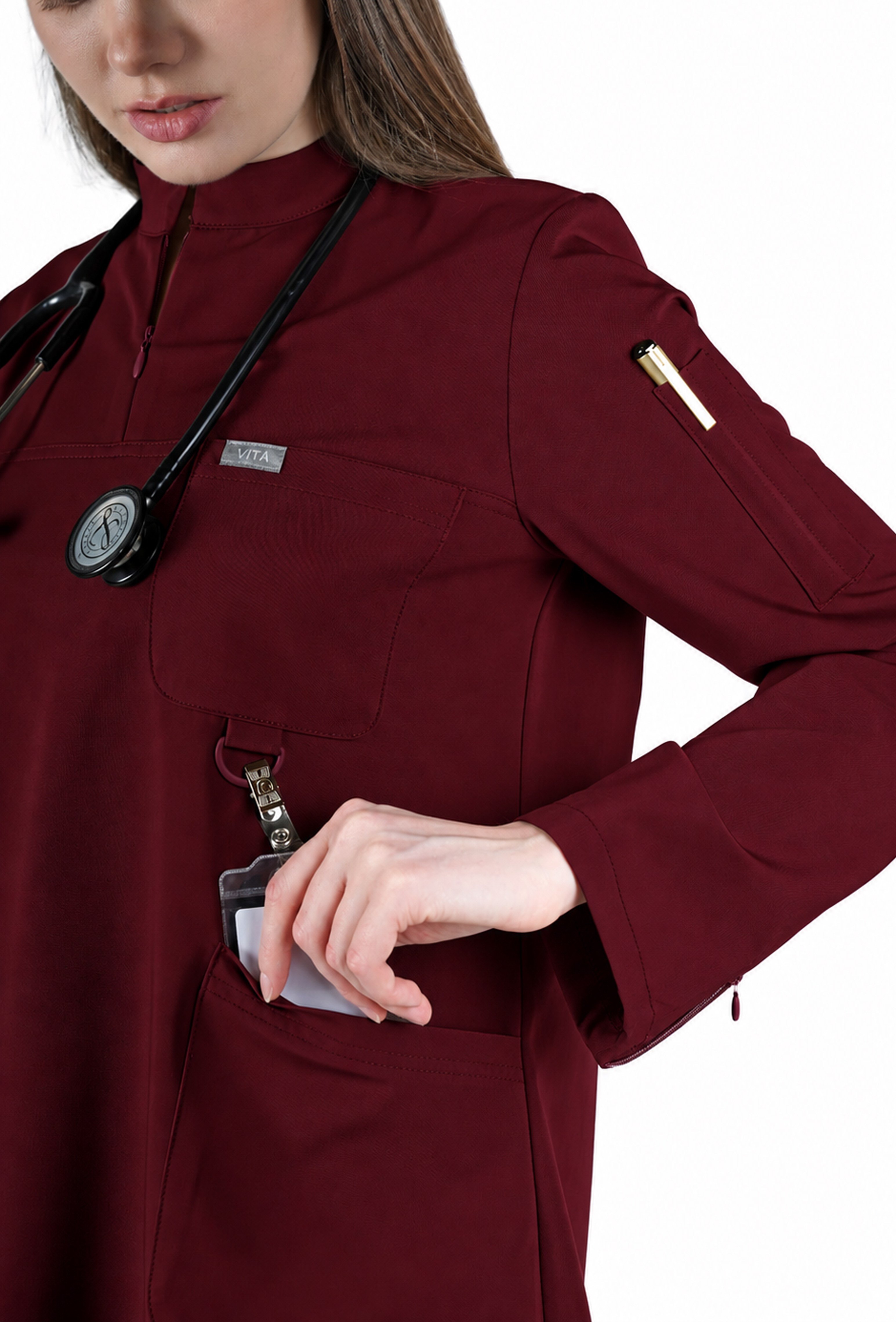 Hijab VITA Bordo Üst Kadın Scrubs Cerrahi Forma 