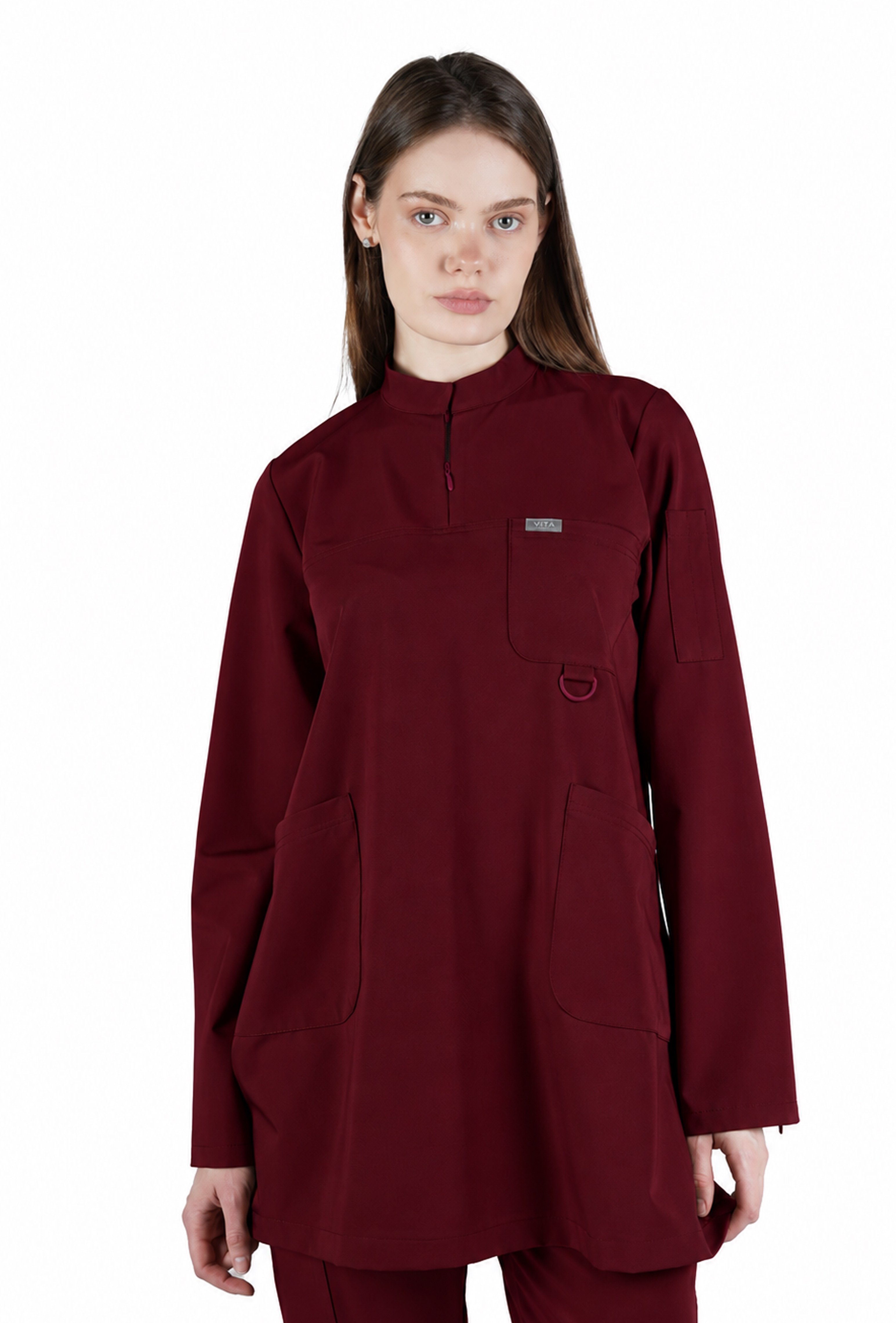Hijab VITA Bordo Üst Kadın Scrubs Cerrahi Forma 