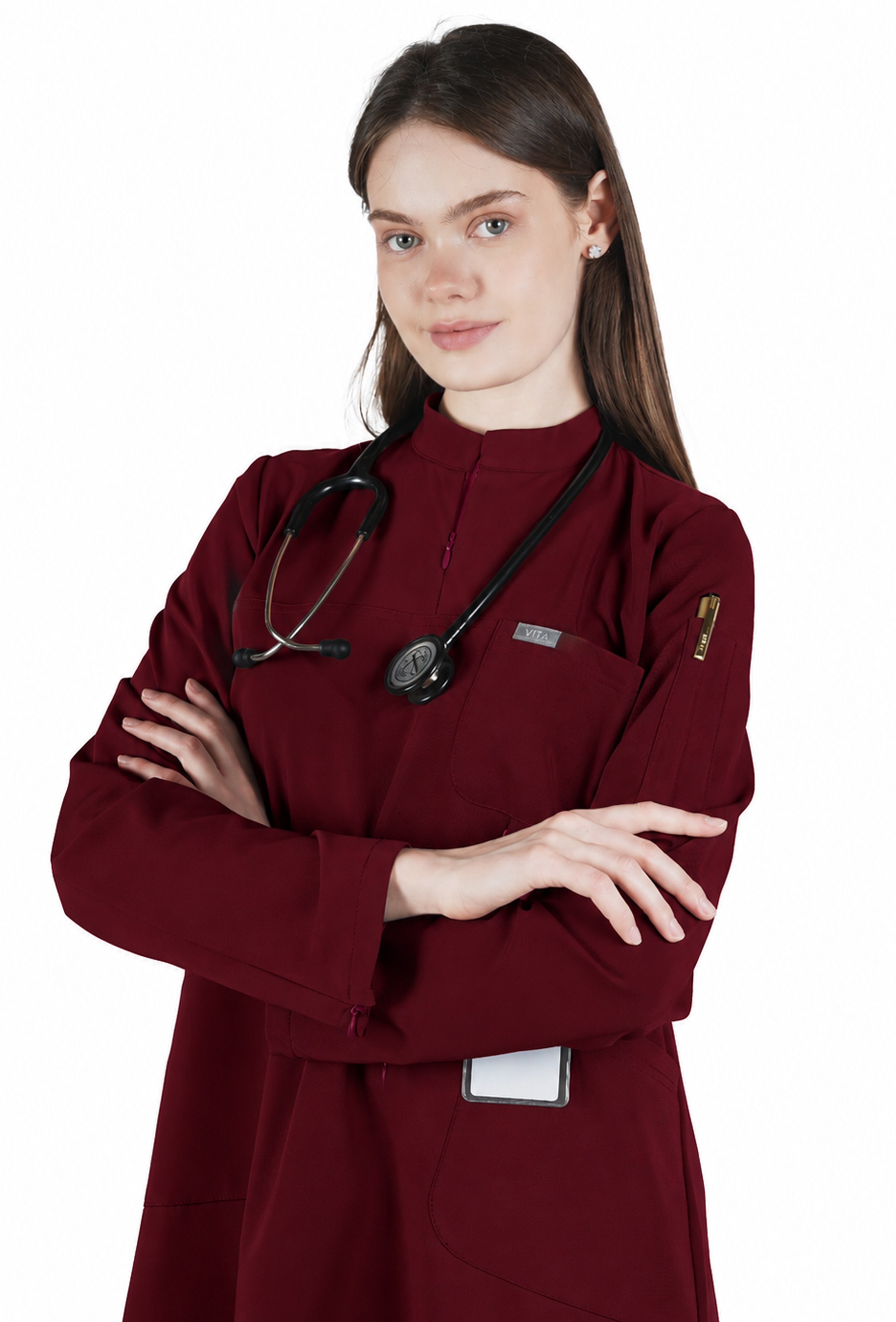 Hijab VITA Bordo Üst Kadın Scrubs Cerrahi Forma 