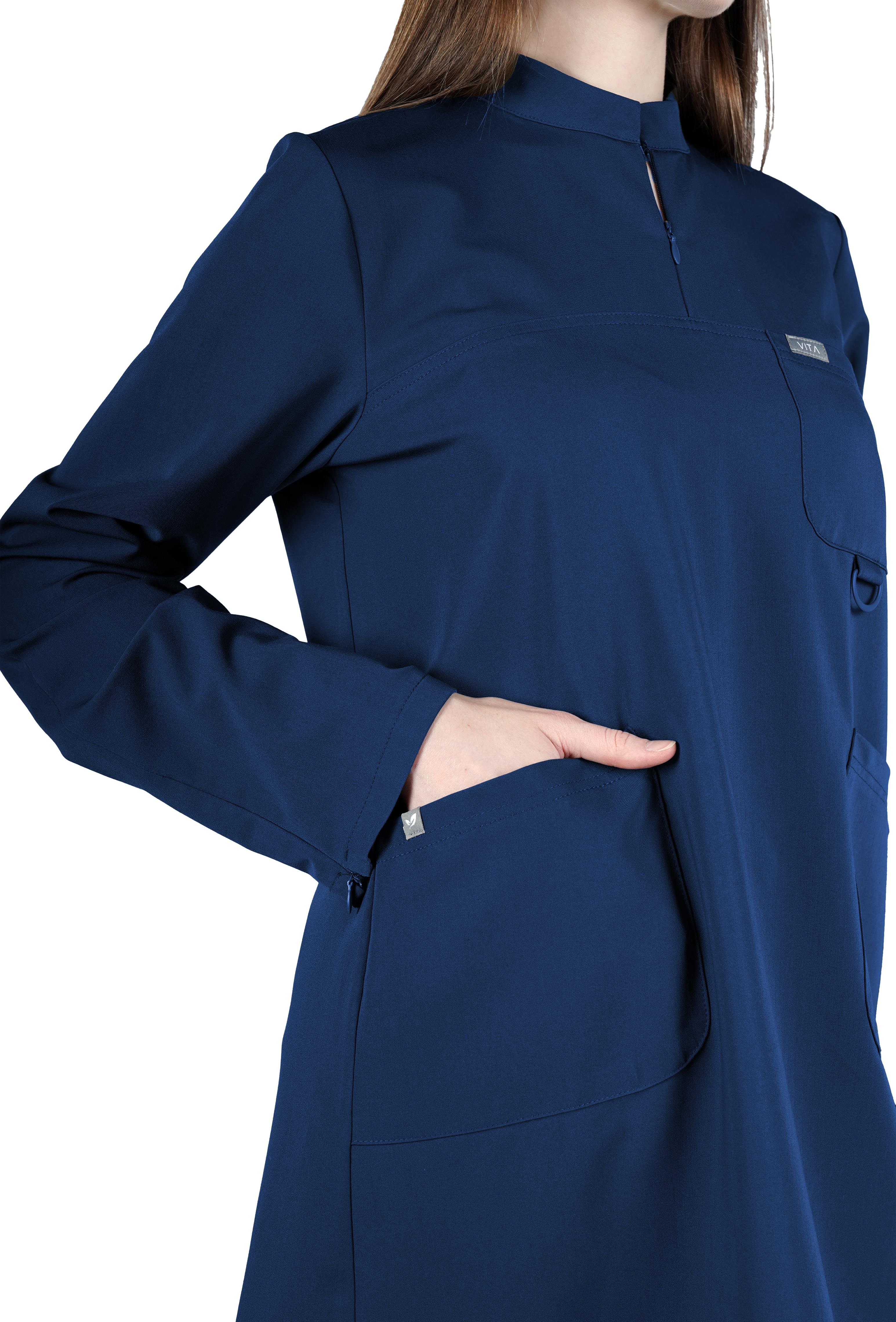 Hijab VITA Saks Mavisi Üst Kadın Scrubs Cerrahi Forma 