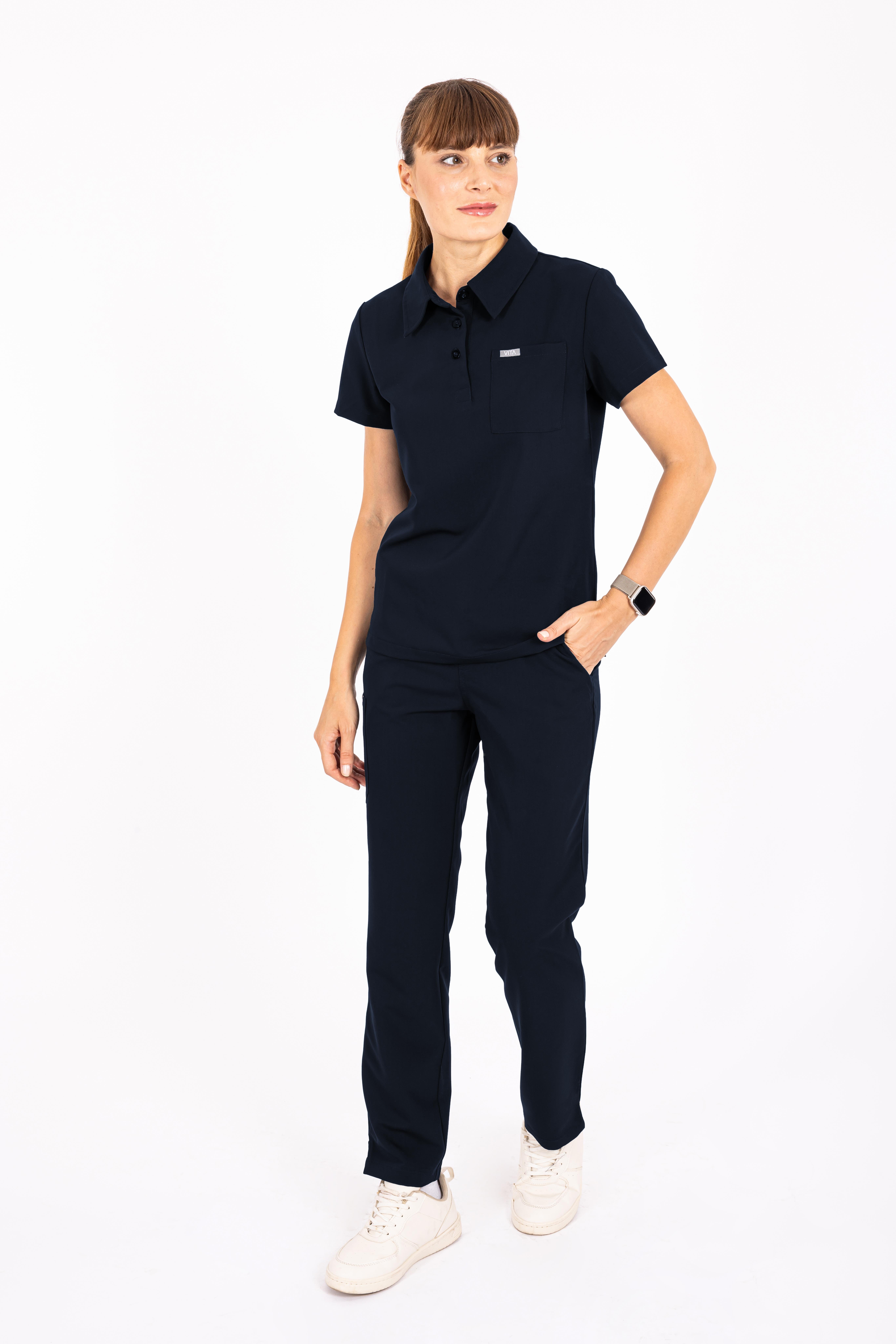 Collare Vita Koyu Lacivert Üst Kadın Scrubs Cerrahi Forma - Medikal Giyim Uniform