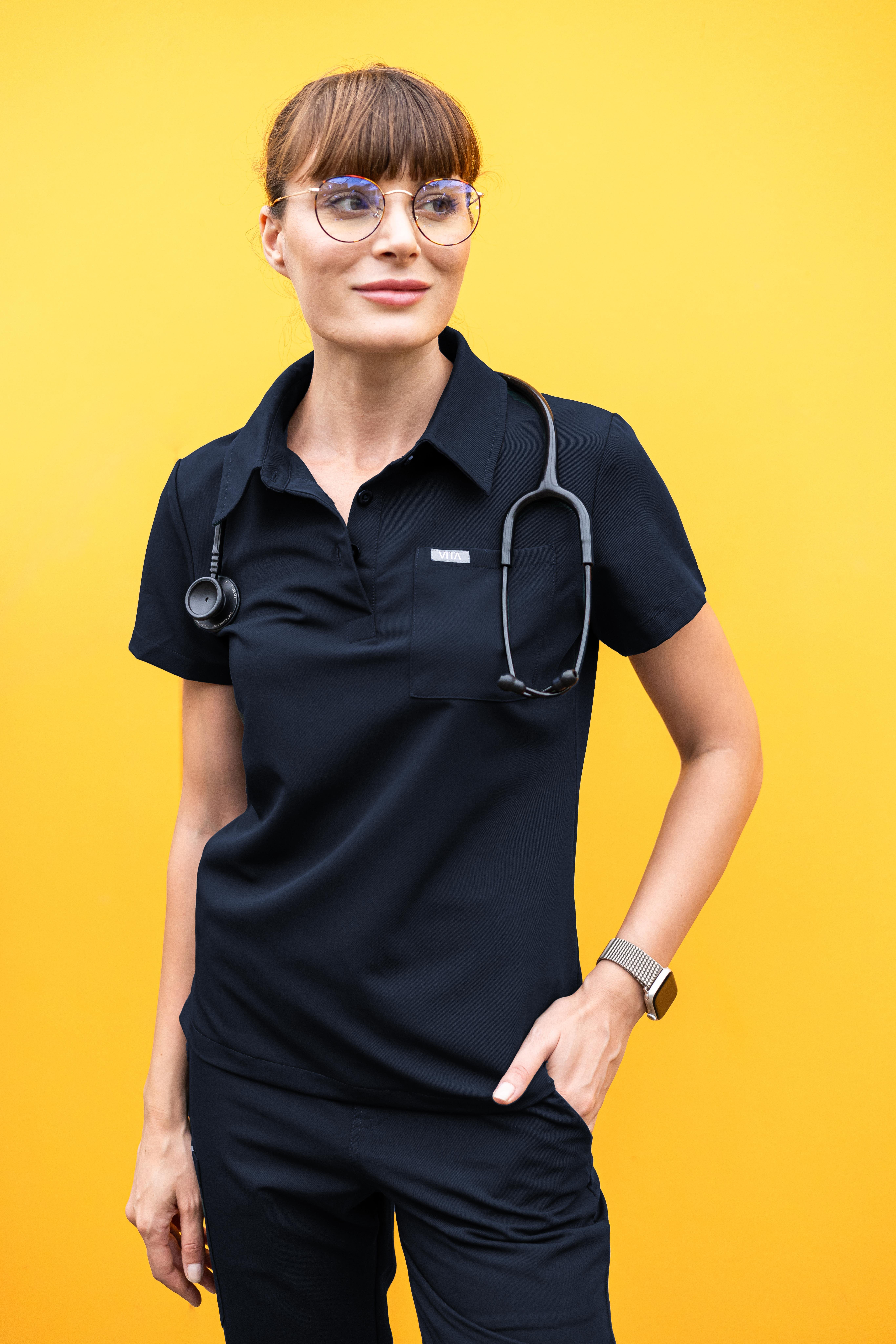 Collare Vita Koyu Lacivert Üst Kadın Scrubs Cerrahi Forma - Medikal Giyim Uniform