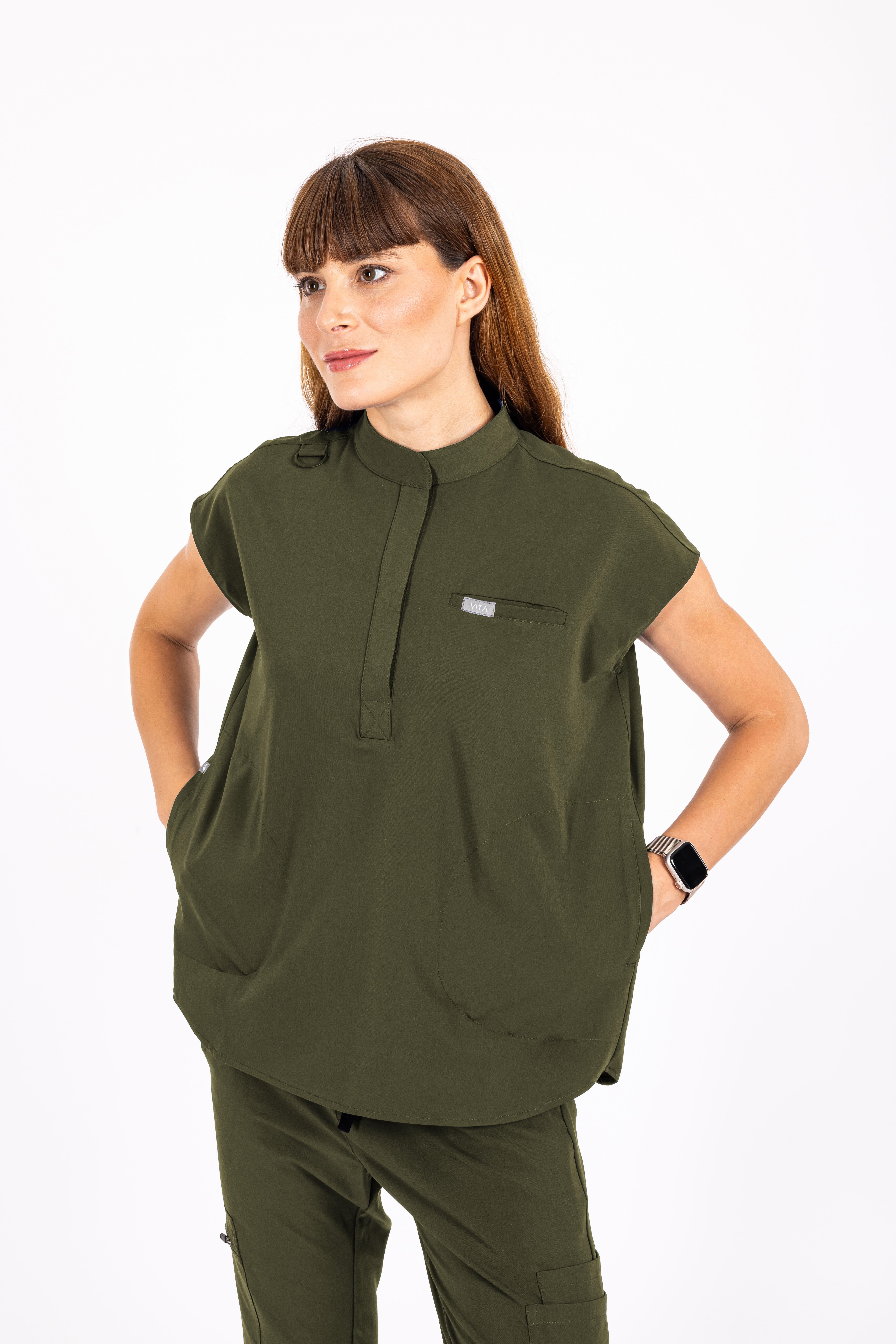 Elegante Vita Haki Üst Kadın Scrubs Cerrahi Forma - Medikal Giyim Uniform