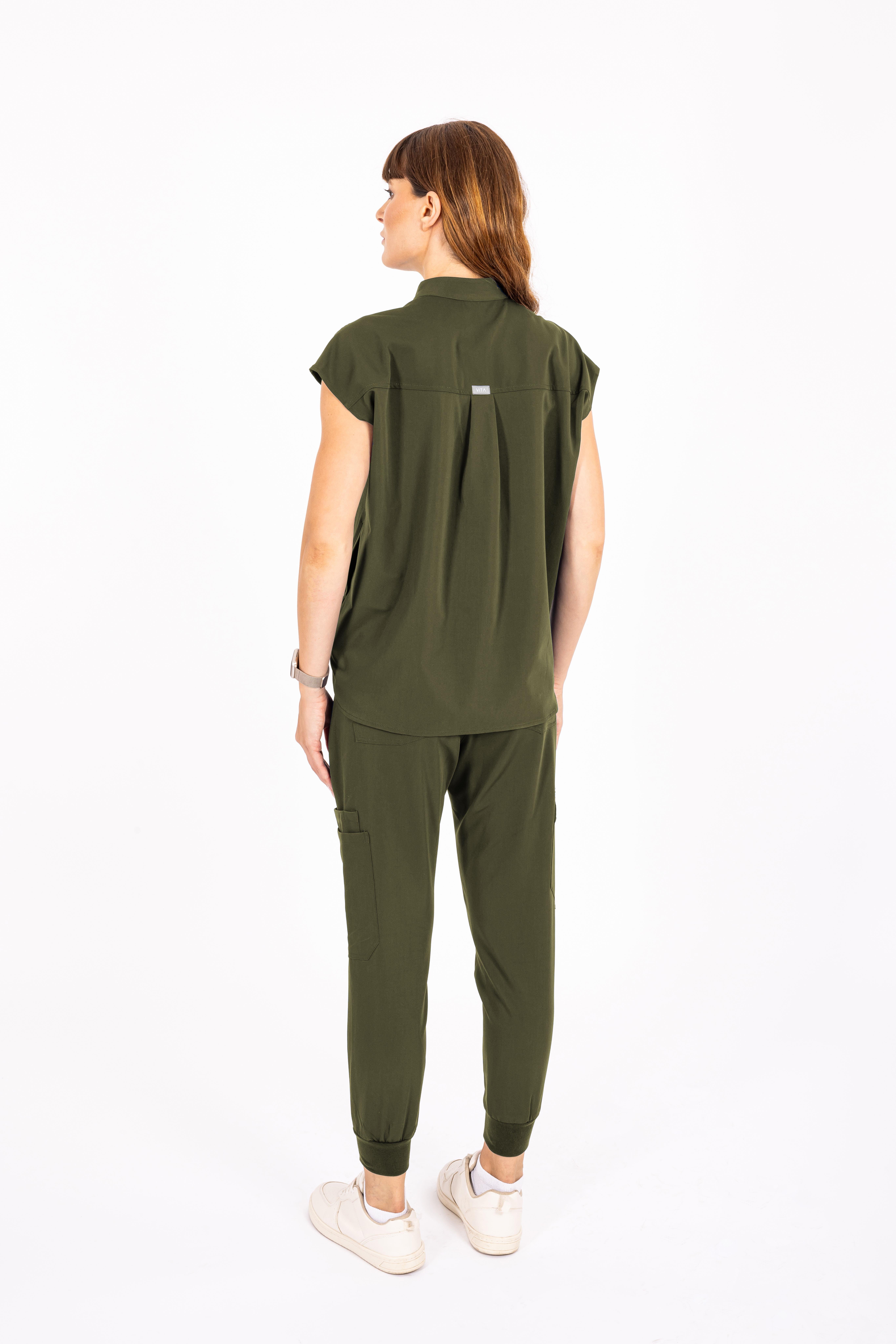 Elegante Vita Haki Üst Kadın Scrubs Cerrahi Forma - Medikal Giyim Uniform