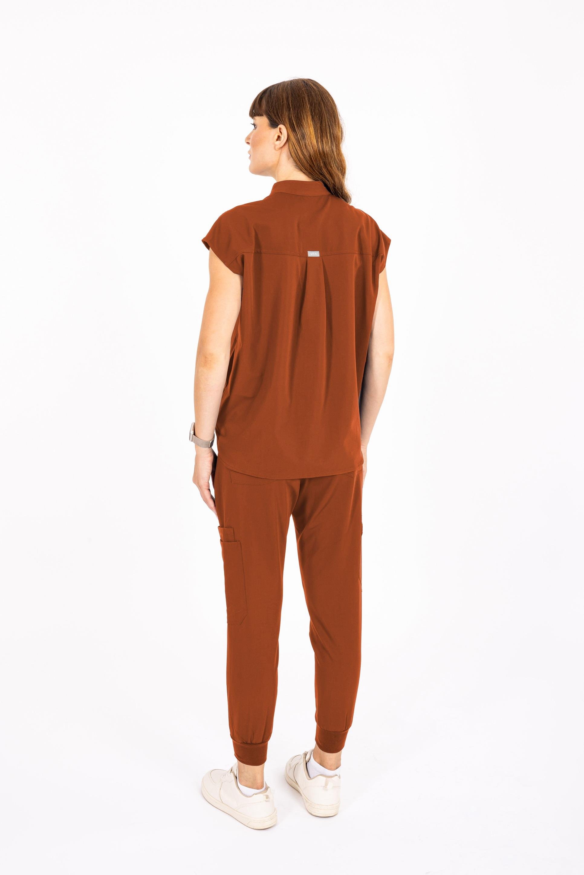 Elegante Vita Kiremit Üst Kadın Scrubs Cerrahi Forma - Medikal Giyim Uniform