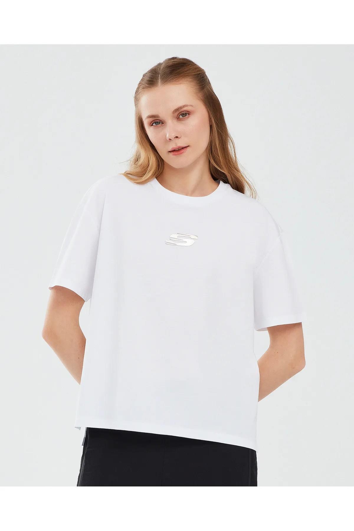 Skechers S241011-100 Graphic W Sleeve Kadın Spor Tişört